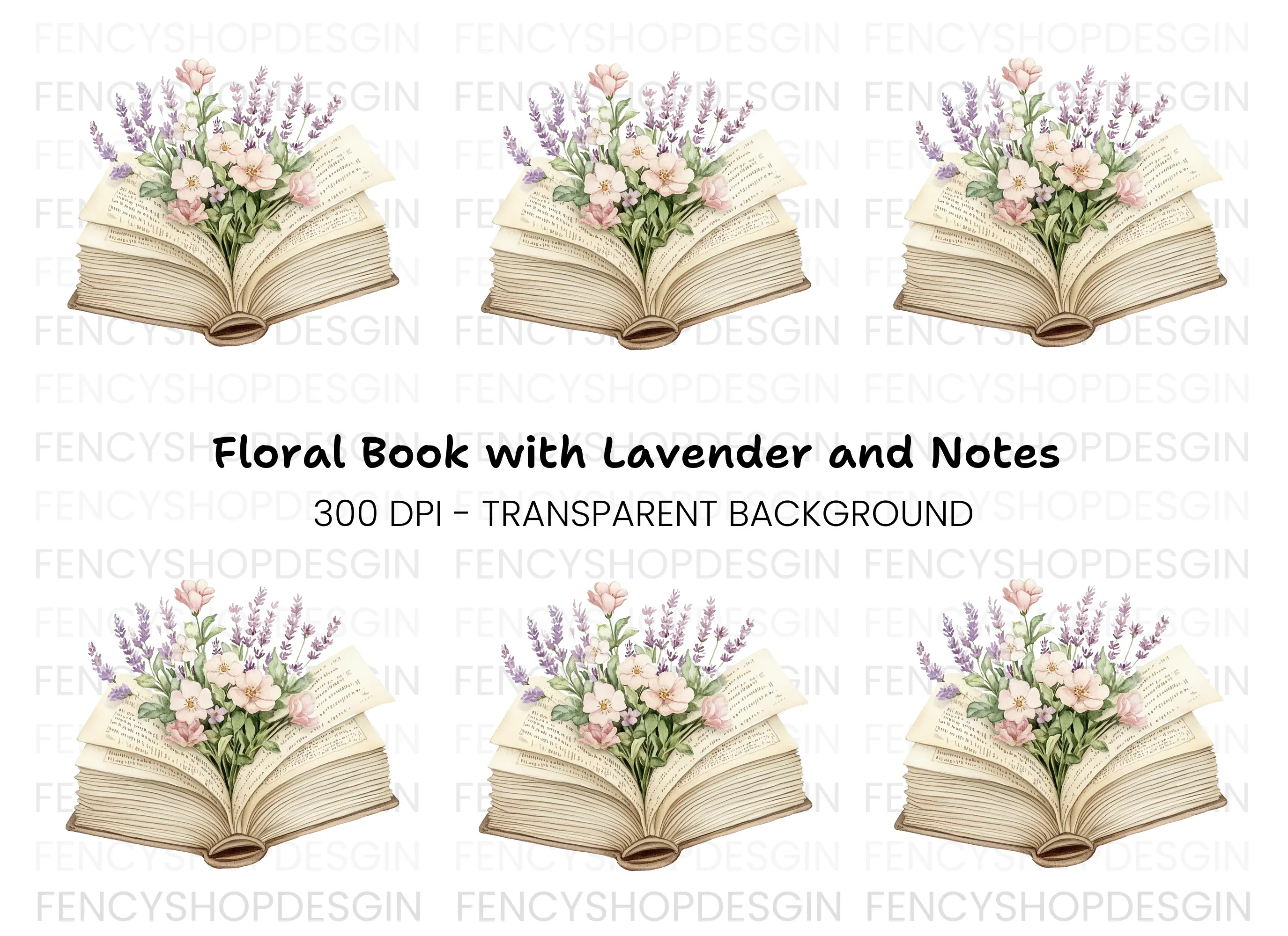 Open Book with Lavender and Flowers Clipart Bundle