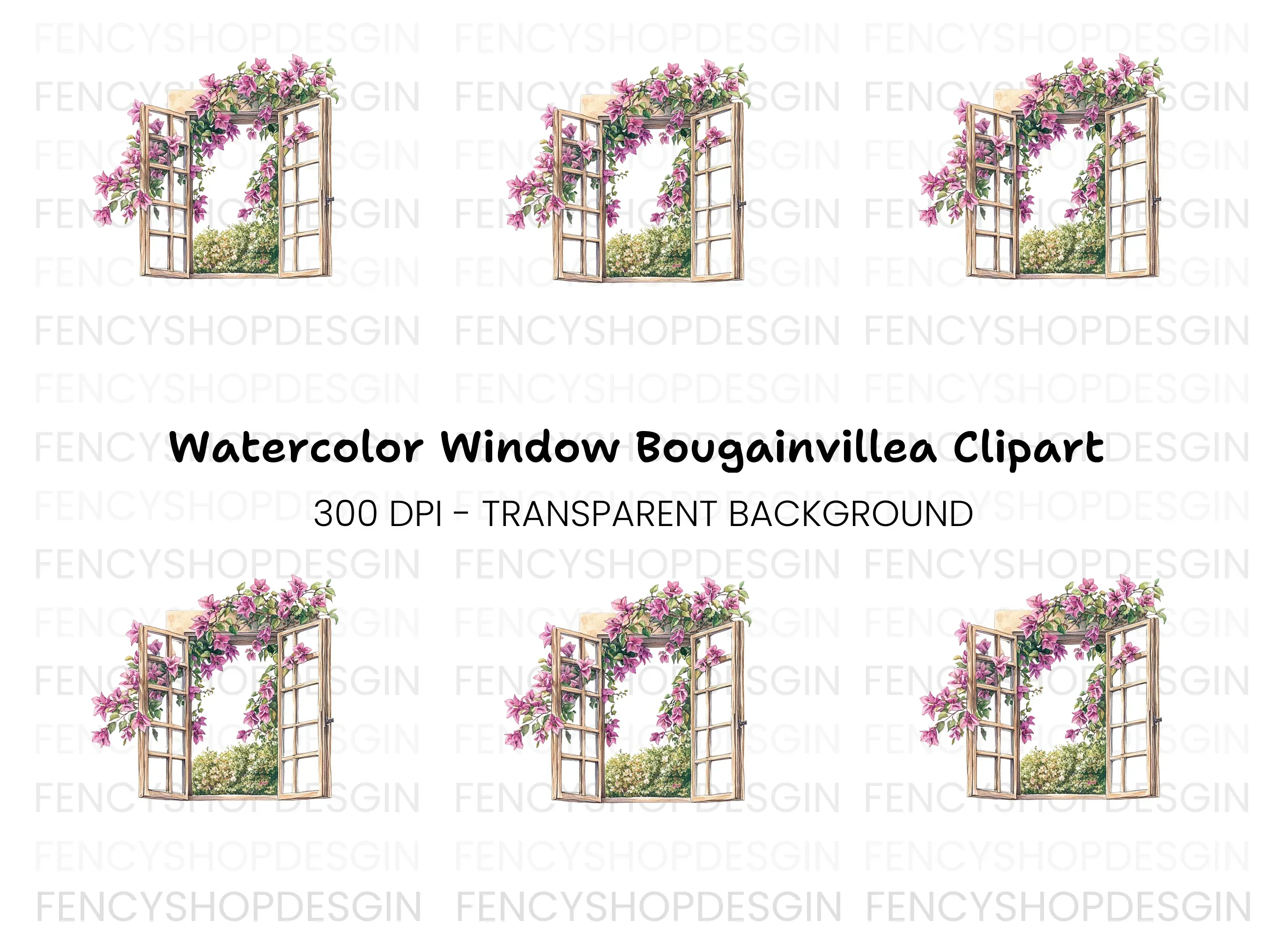 Open Window with Bougainvillea Clipart Bundle