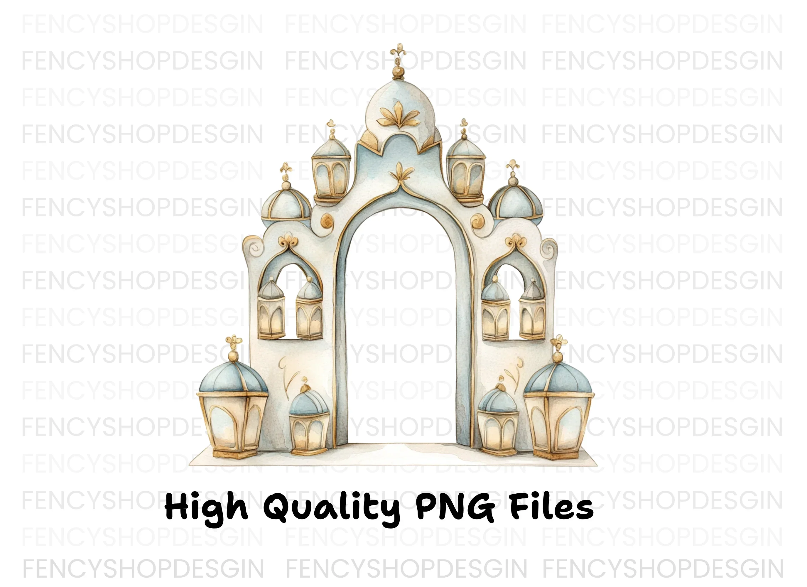 Ornate Islamic Arch with Lanterns Clipart Bundle - Image 3