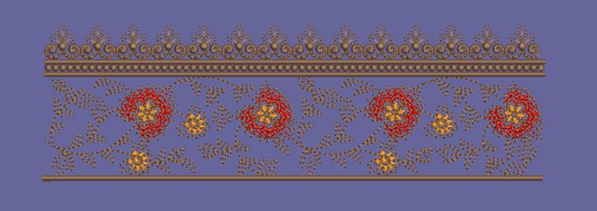 Ornate Red Floral Vine Border Embroidery Design