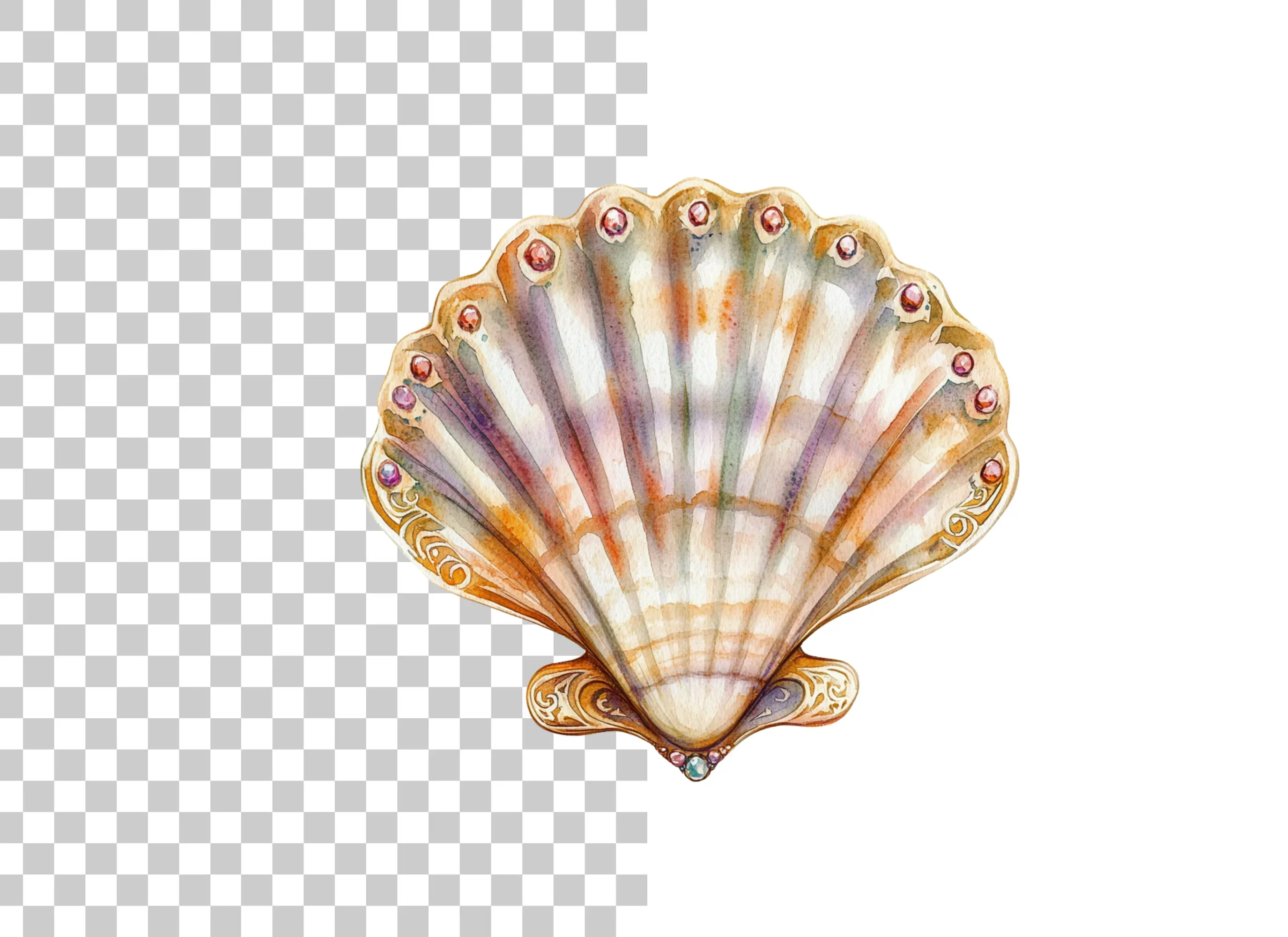 Ornate Scallop Shells with Jewels Clipart Bundle - Image 2