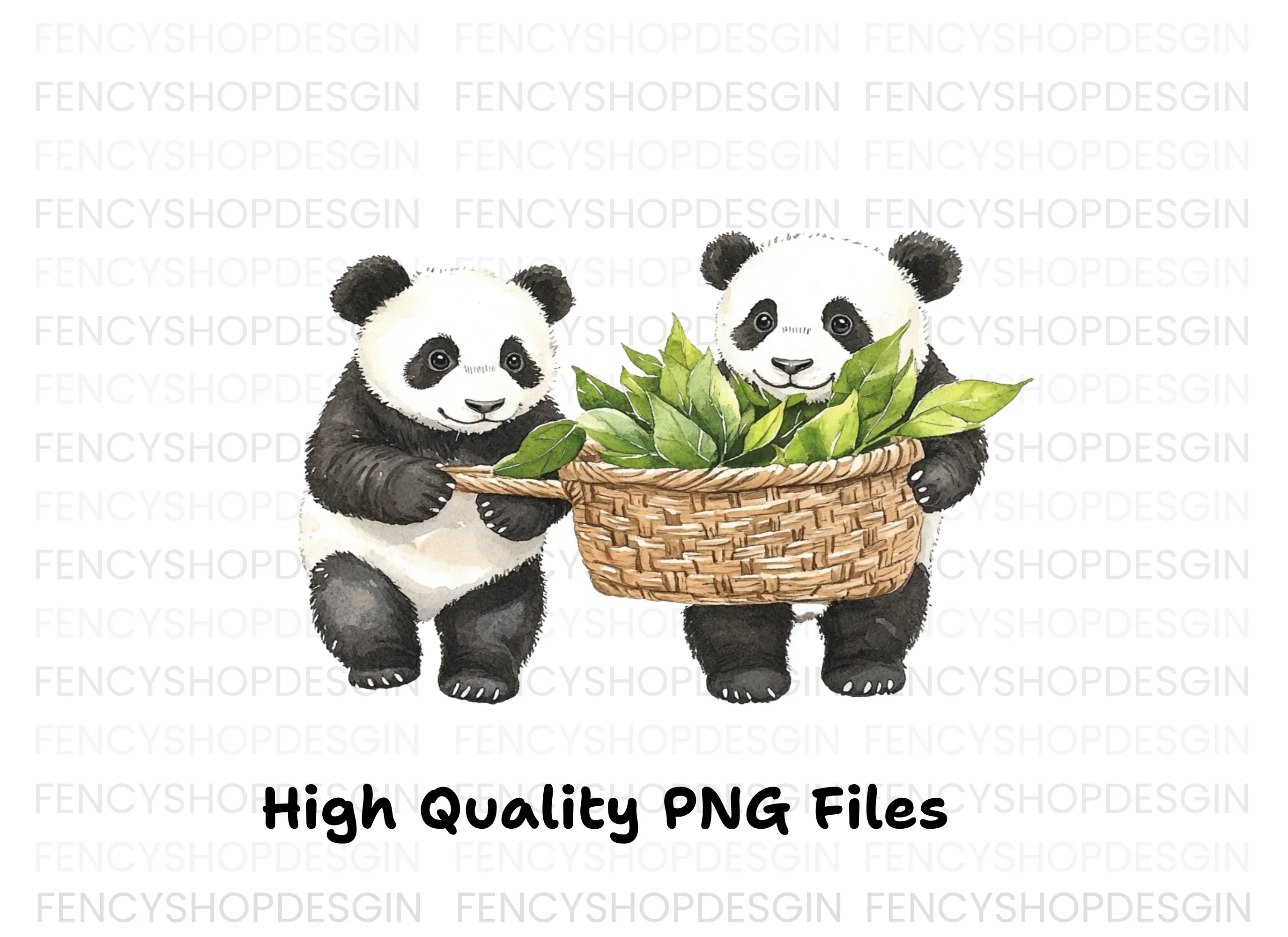 Panda with Baskets of Leaves Clipart Bundle - Image 2