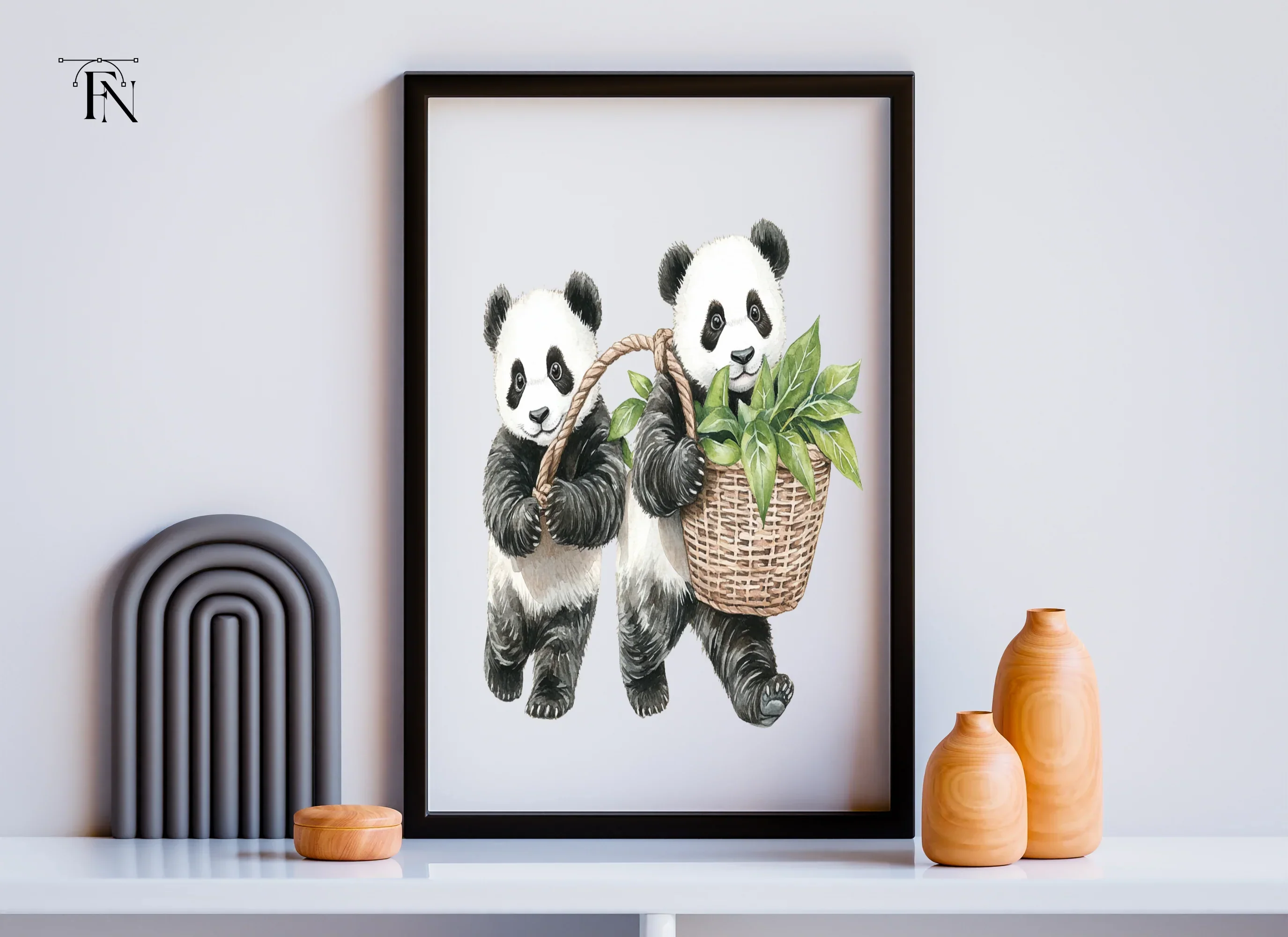 Panda with Baskets of Leaves Clipart Bundle - Image 3