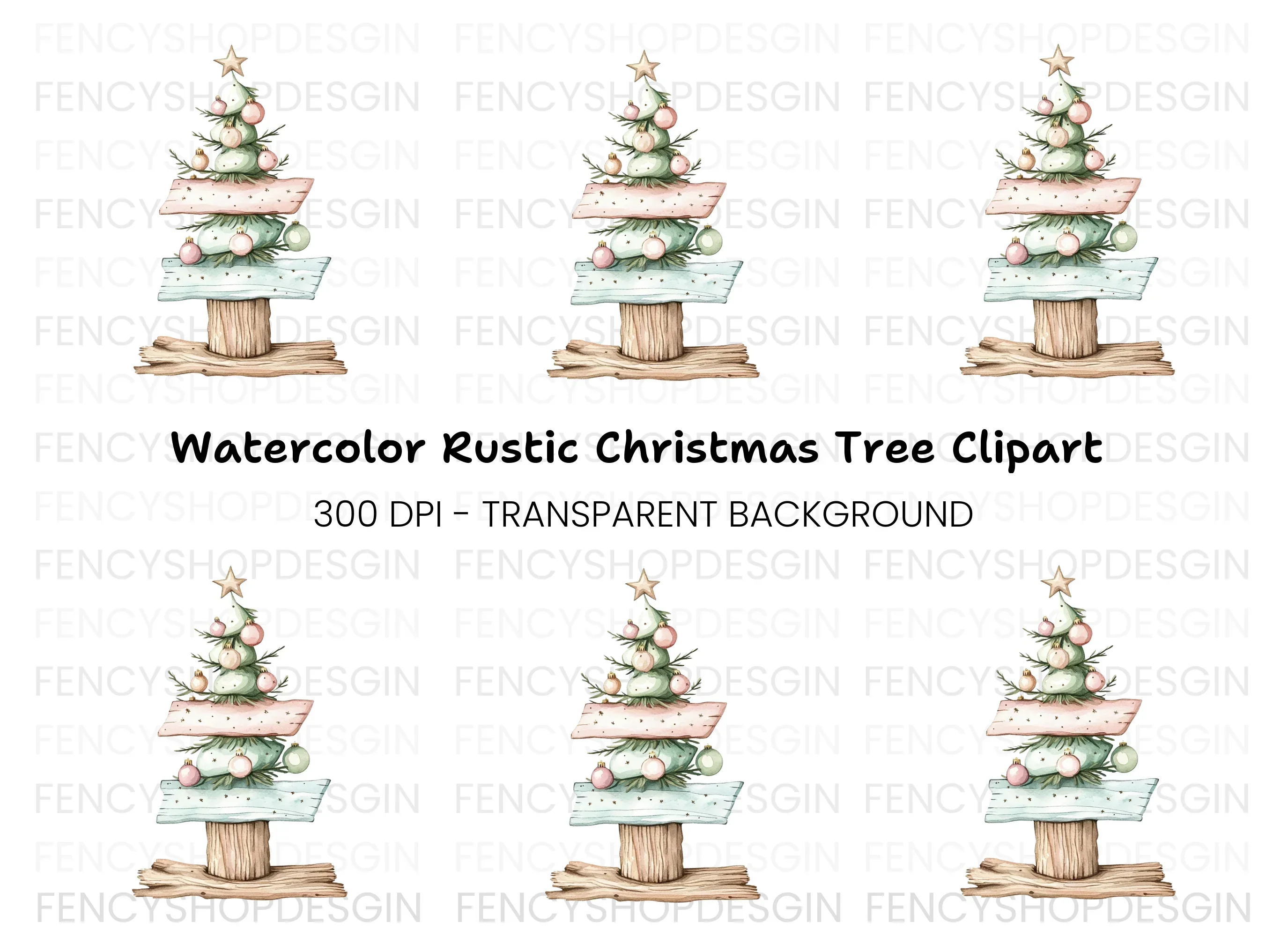 Pastel Christmas Tree Ornaments Clipart Bundle