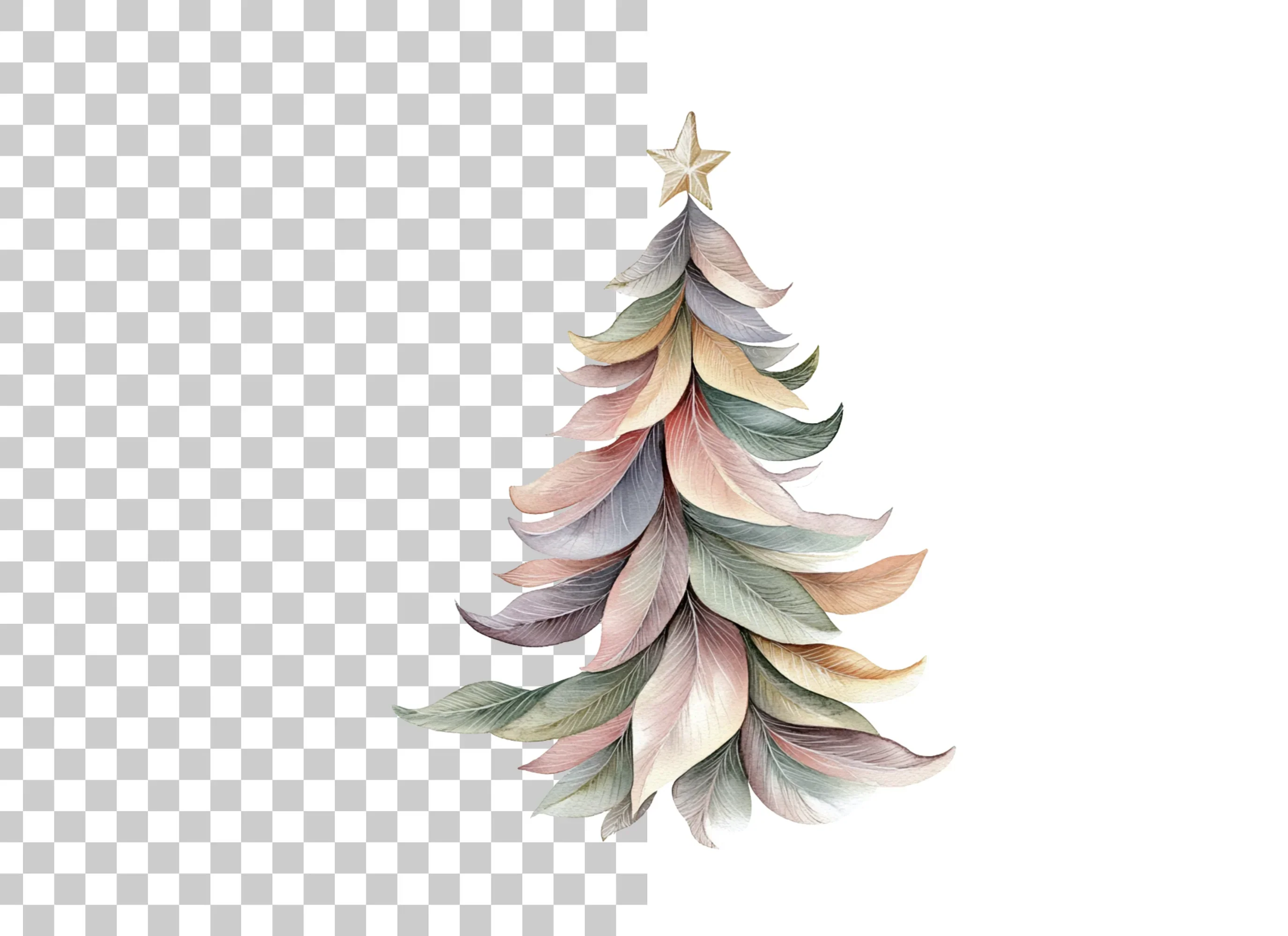 Pastel Feather Christmas Tree Clipart Bundle - Image 2