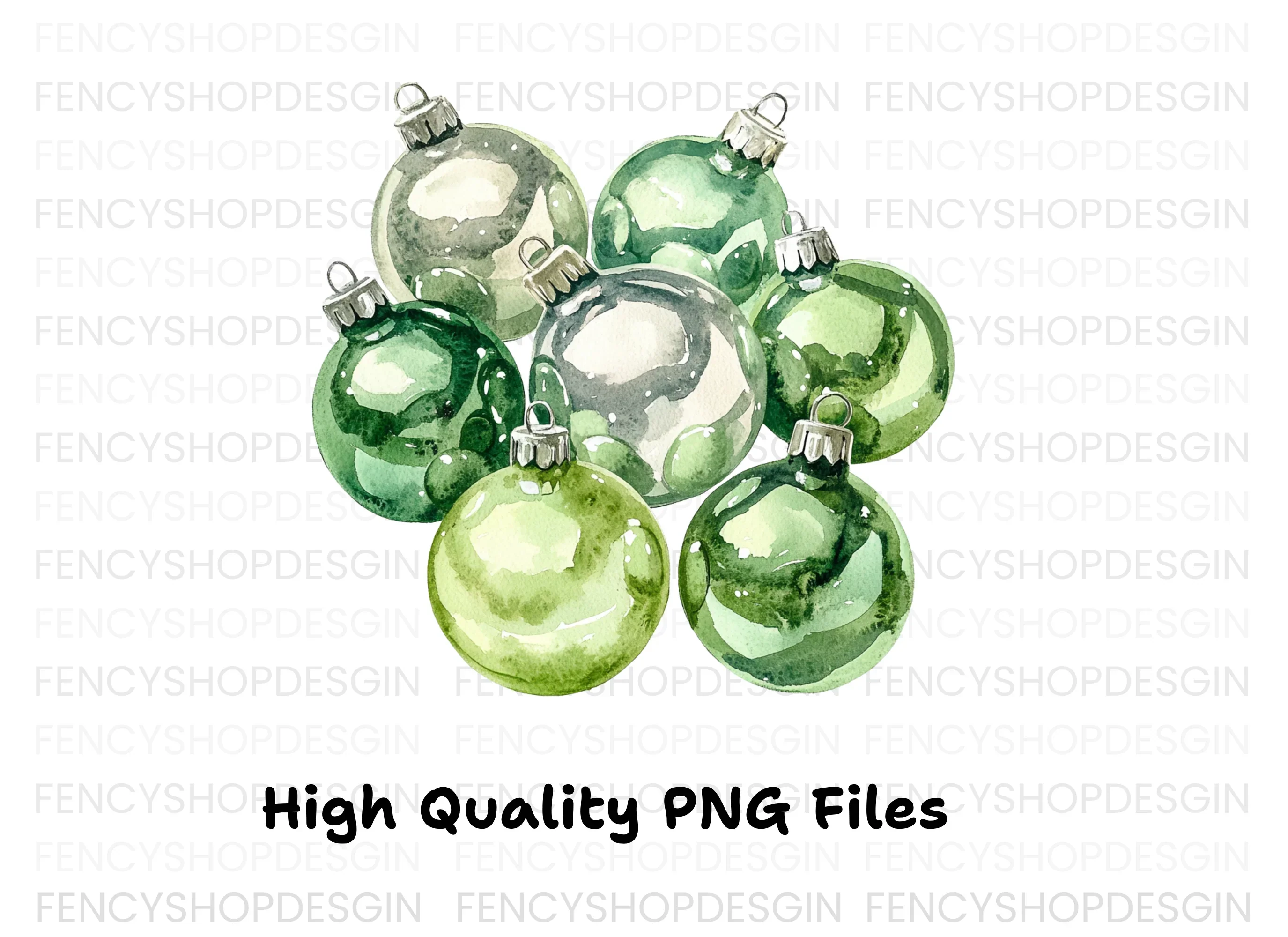 Pastel Green Silver Christmas Ornaments Clipart Bundle - Image 3