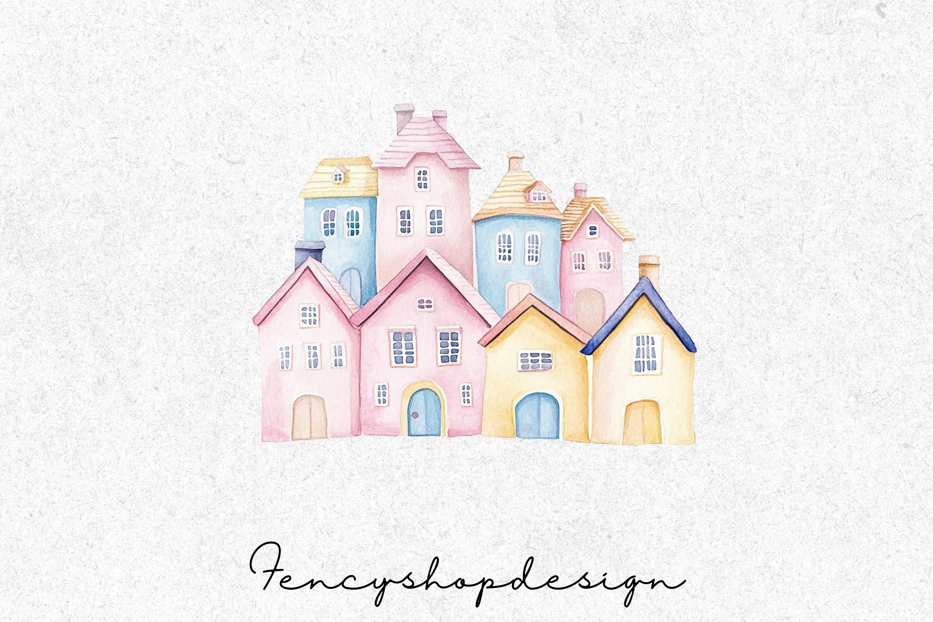 Pastel Houses Village Clipart Bundle - Image 2