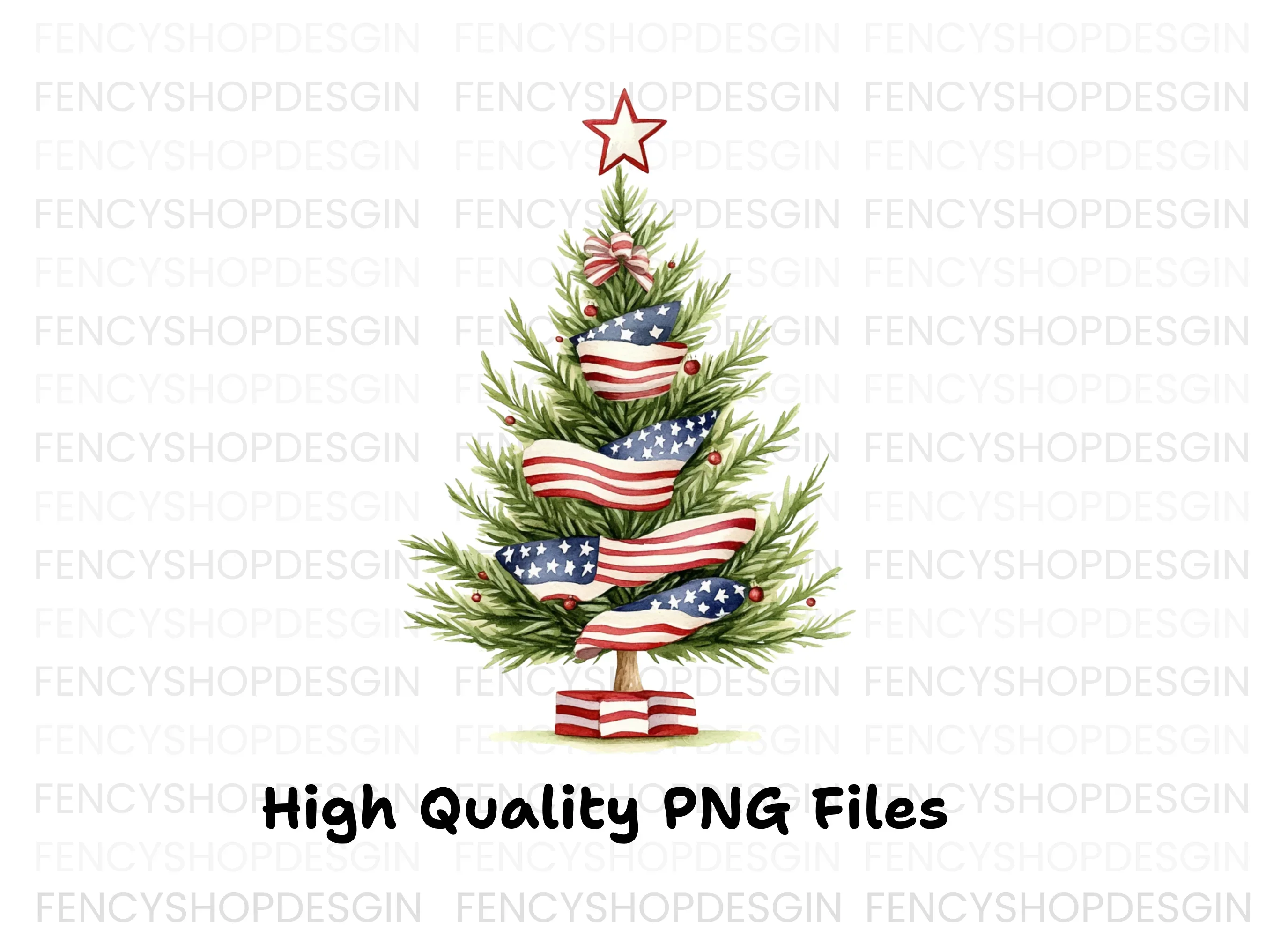 Patriotic Christmas Tree Clipart Bundle - Image 3