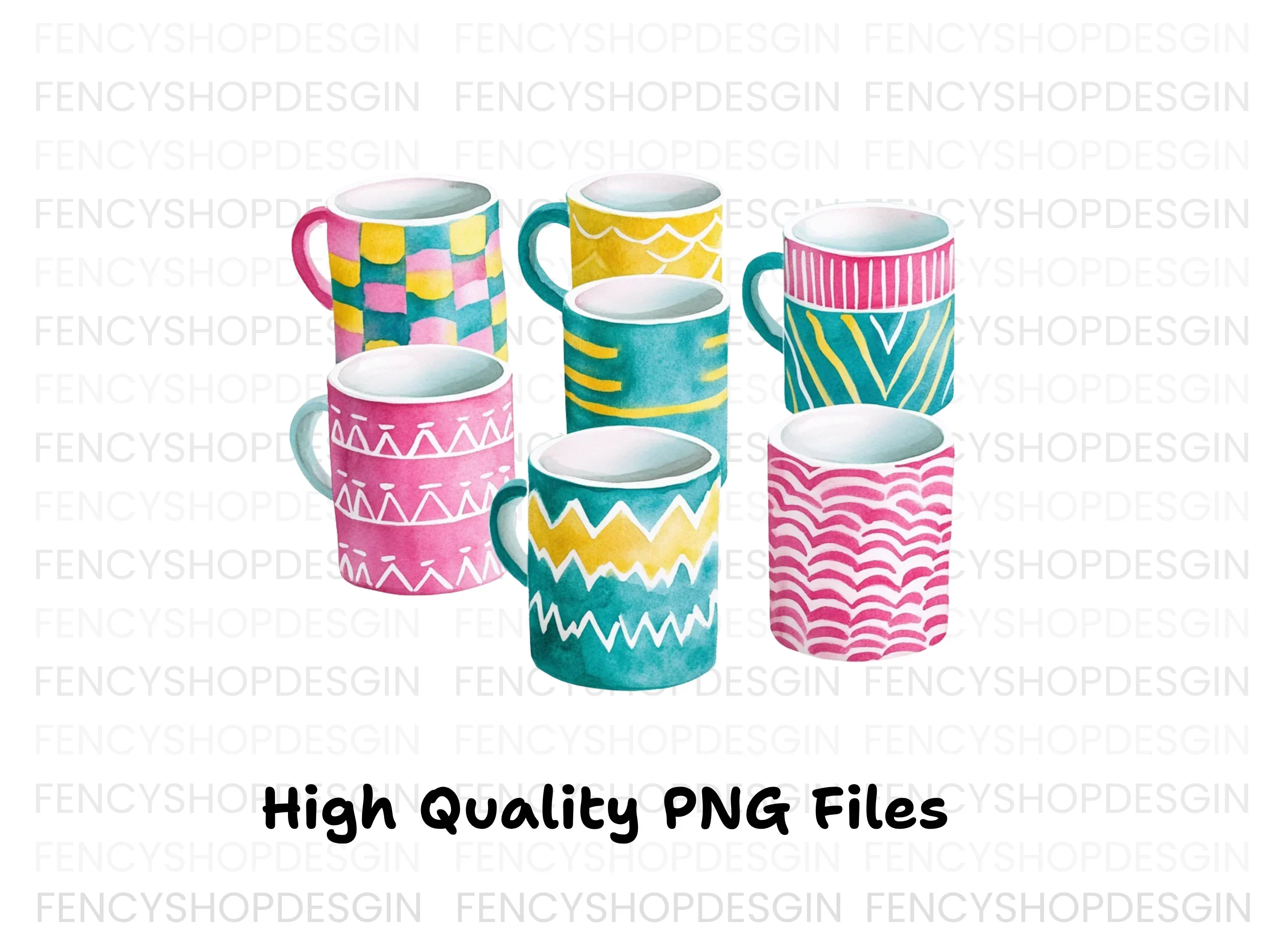 Patterned Mugs Clipart Bundle - Image 3