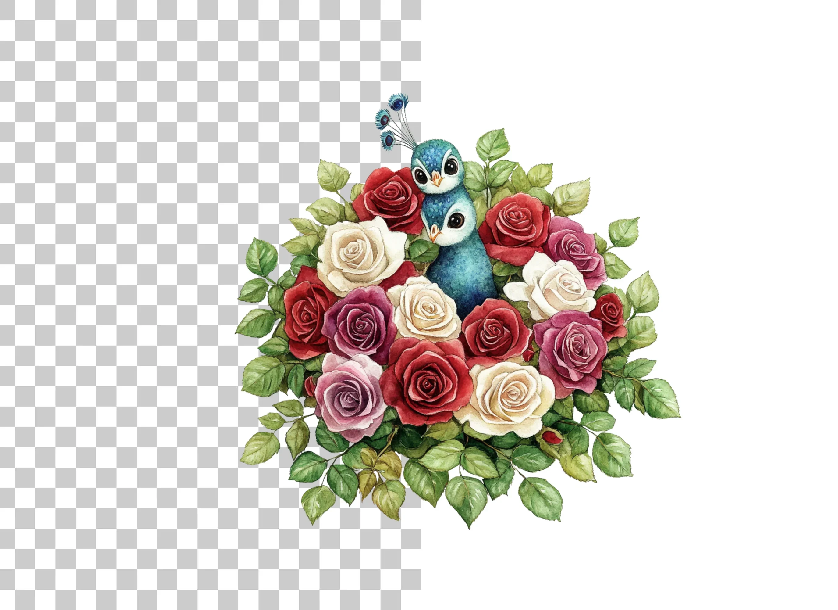 Peacock and Rose Bouquet Clipart Bundle - Image 2