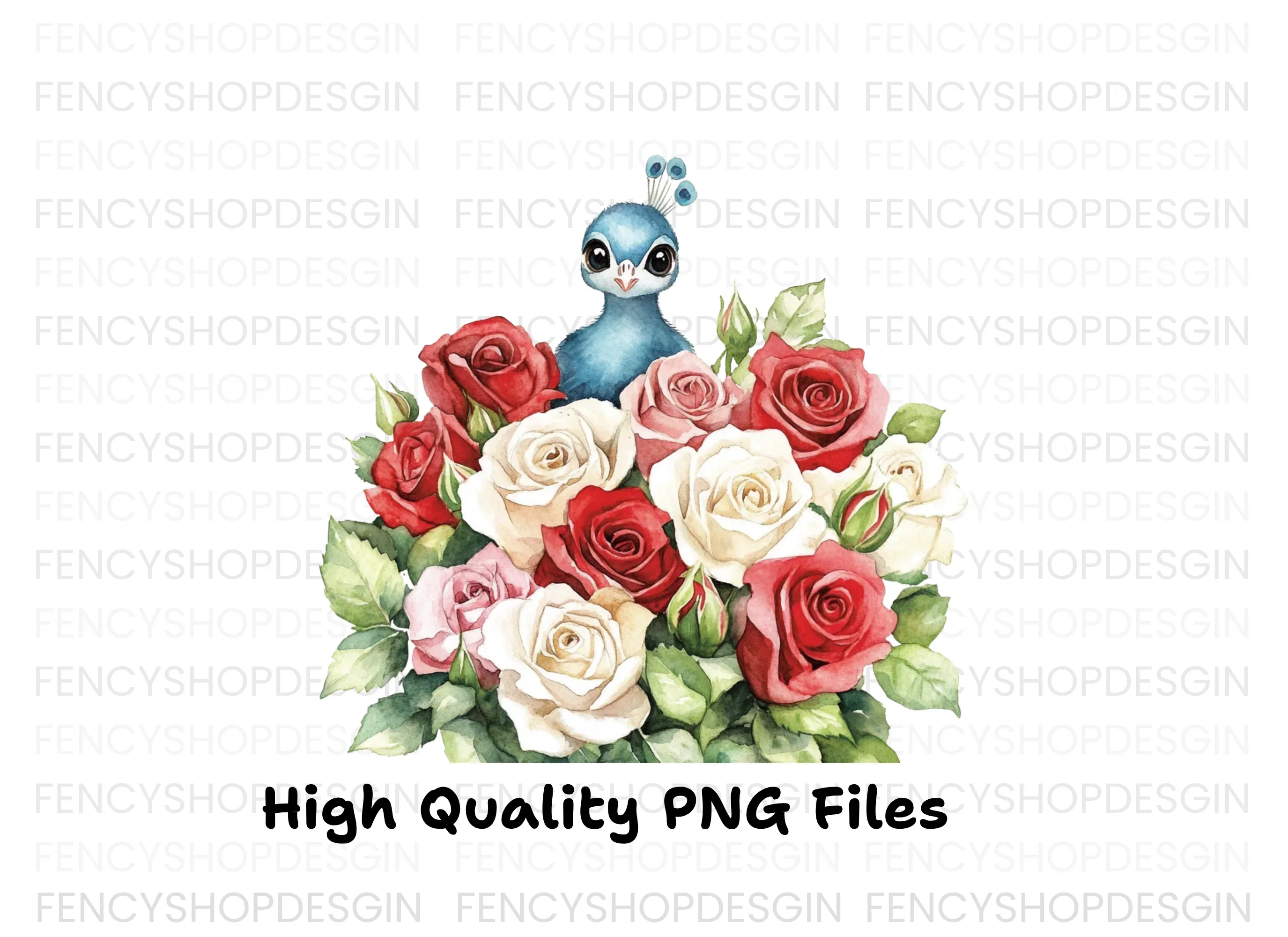 Peacock and Rose Bouquet Clipart Bundle - Image 3
