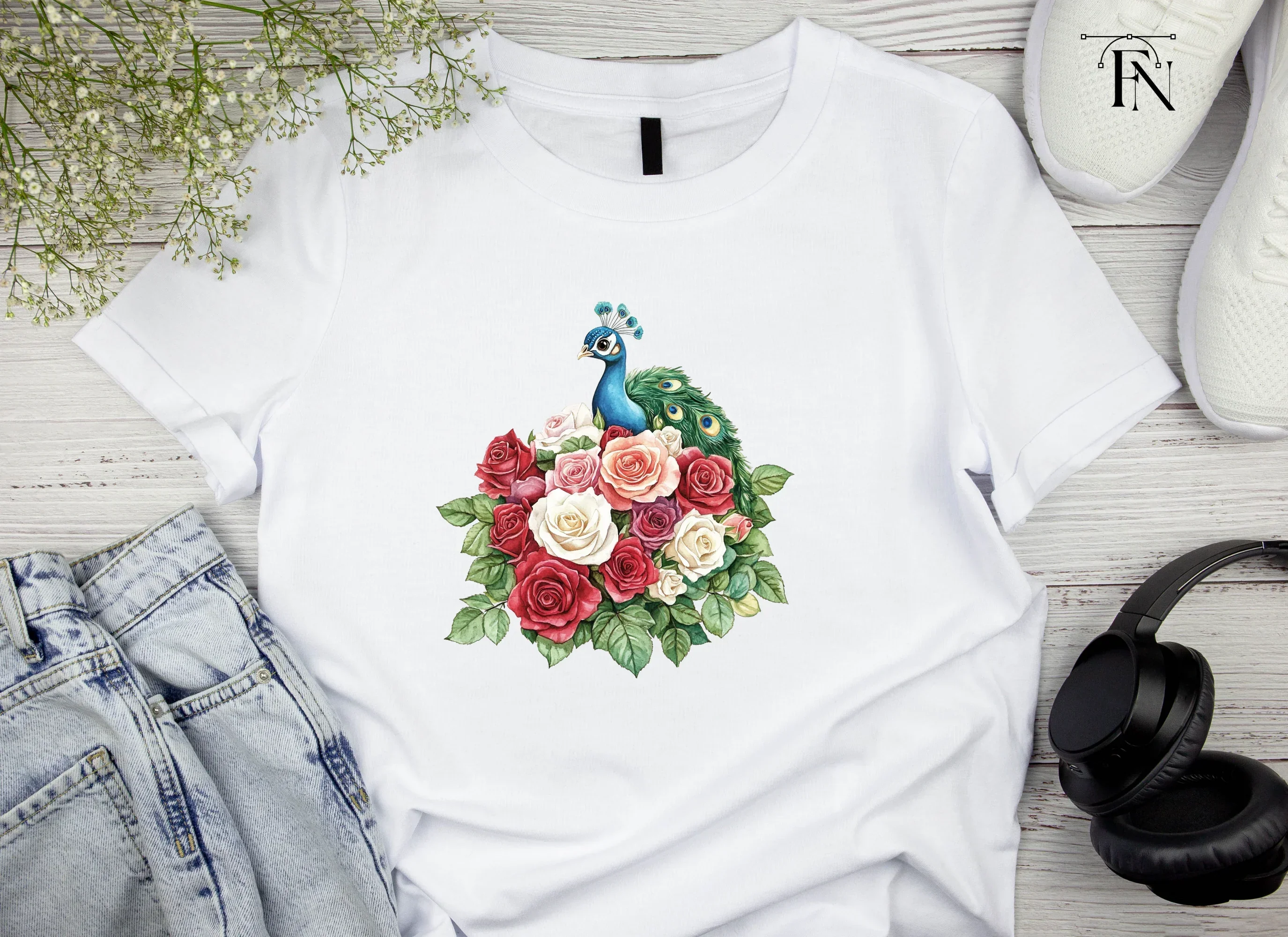 Peacock and Rose Bouquet Clipart Bundle - Image 4