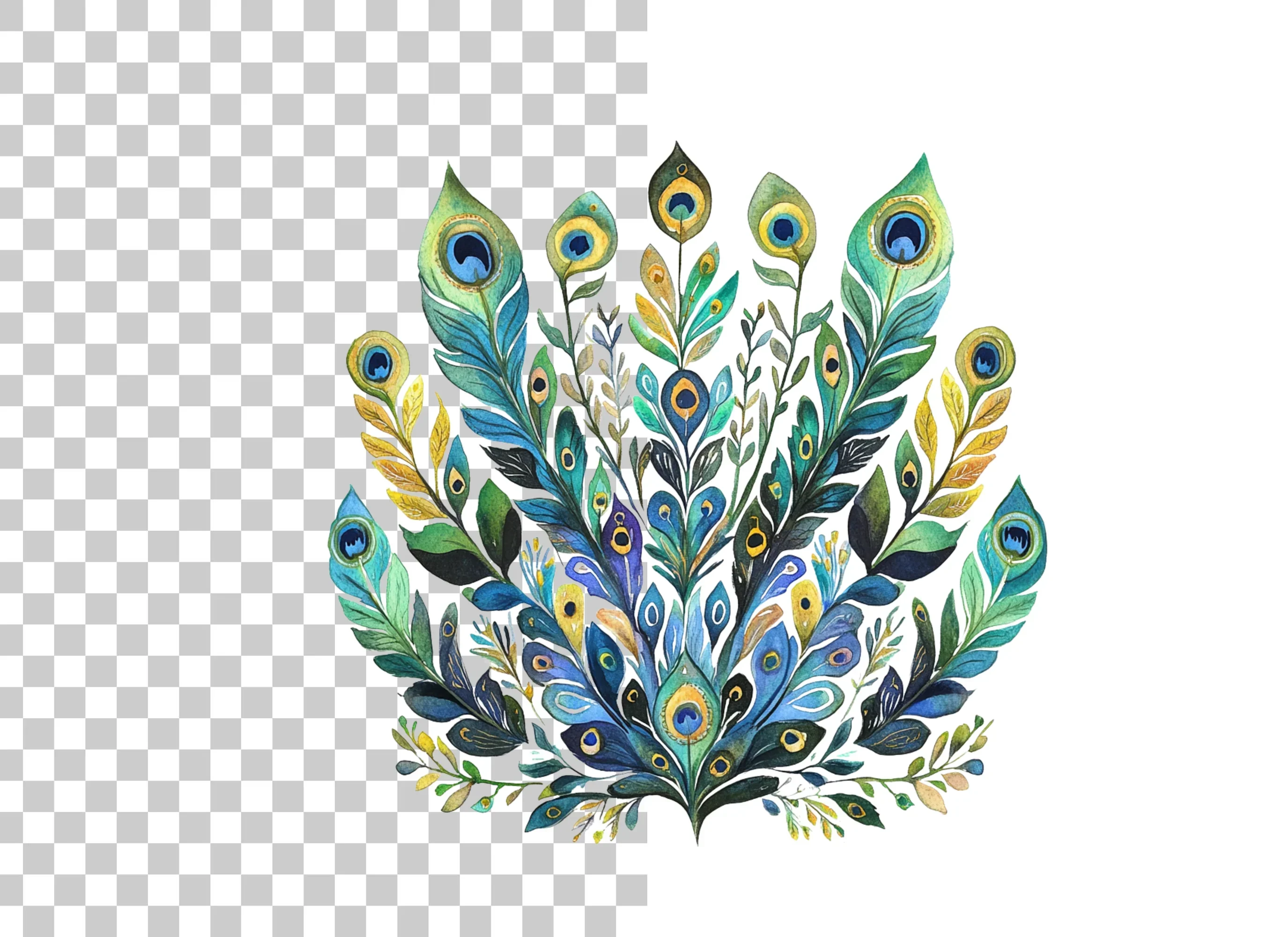Peacock Feather Arrangement Clipart Bundle - Image 6