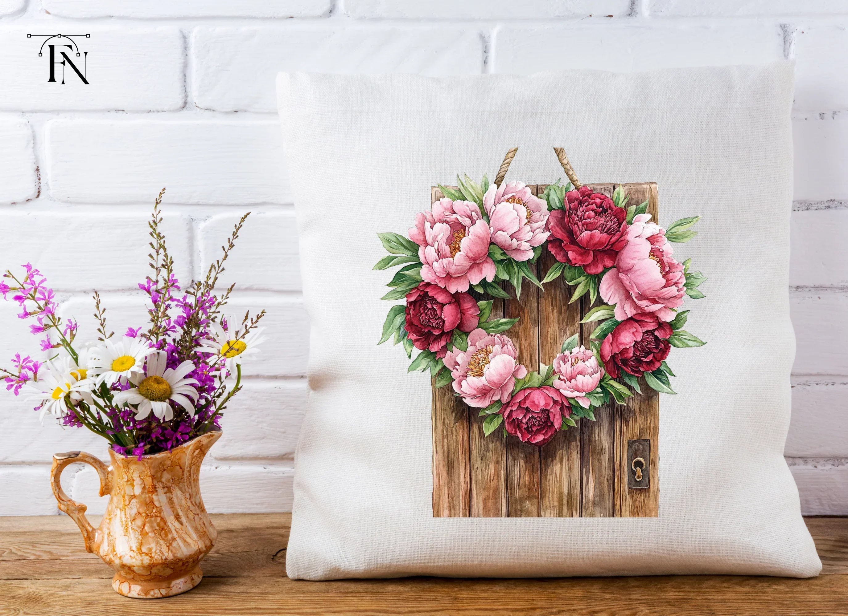 Peony Wreath and Wooden Door Clipart Bundle - Image 5