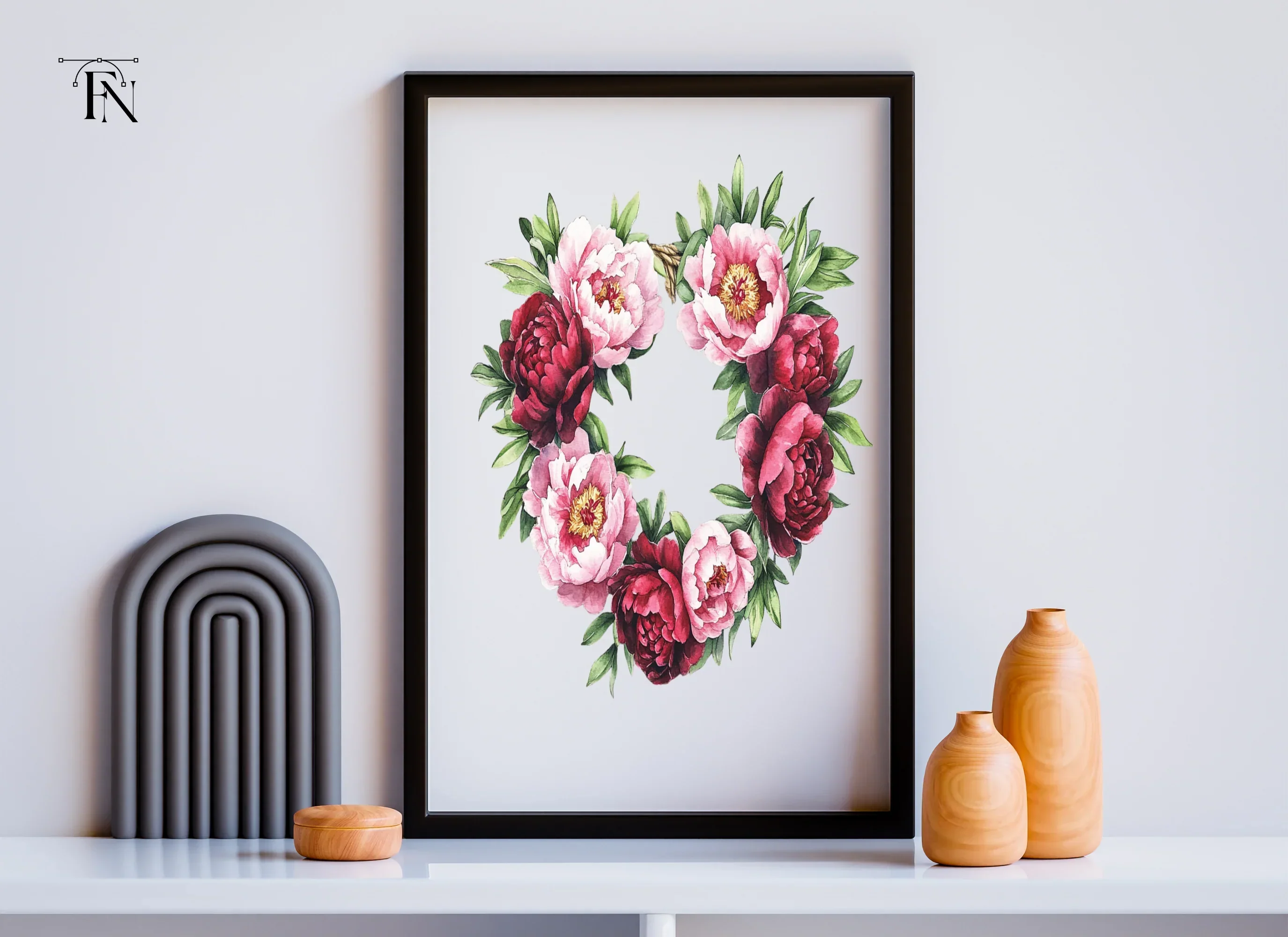 Peony Wreath and Wooden Door Clipart Bundle - Image 6