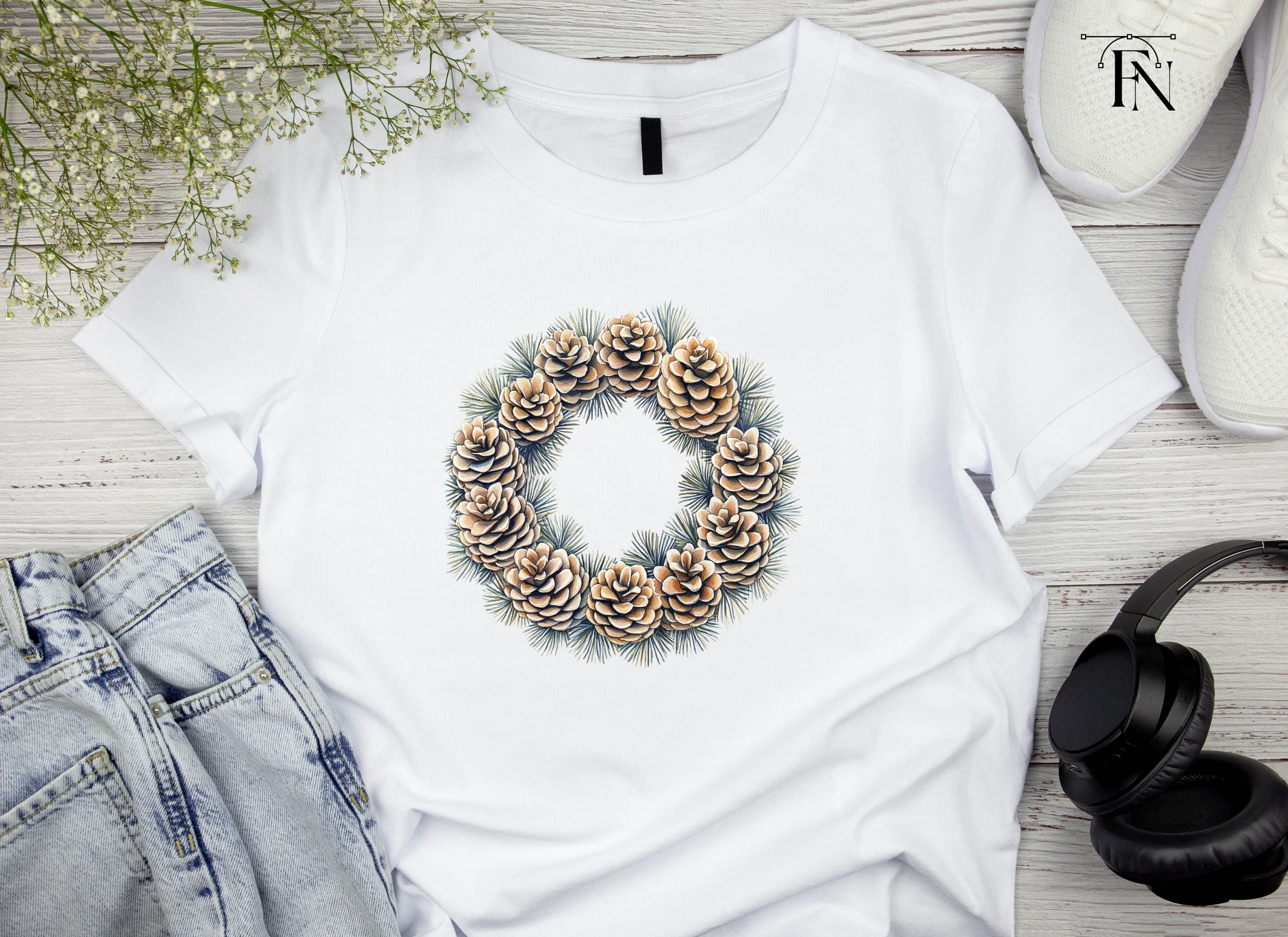 Pinecone Evergreen Wreath Clipart Bundle - Image 4