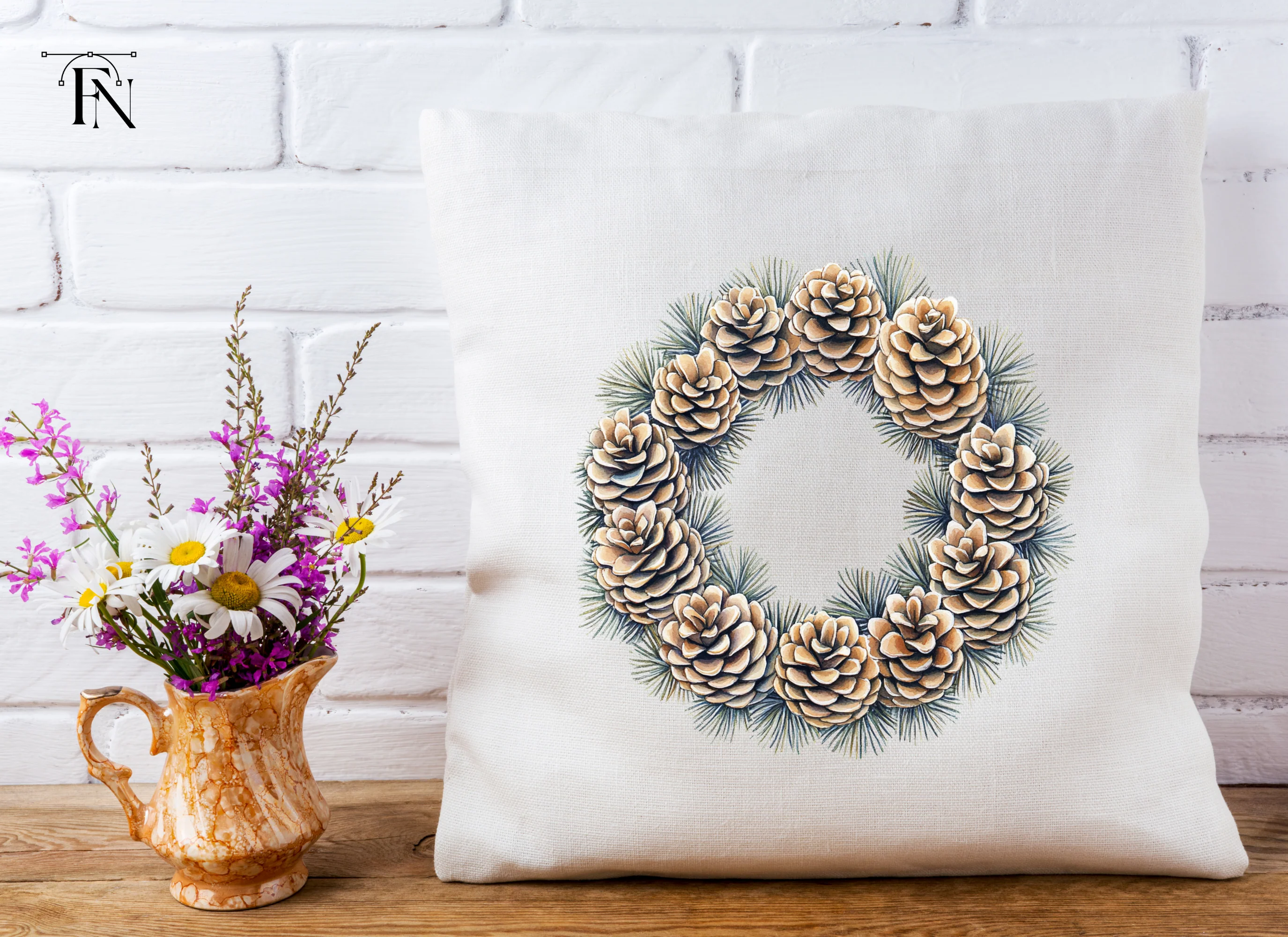 Pinecone Evergreen Wreath Clipart Bundle - Image 5