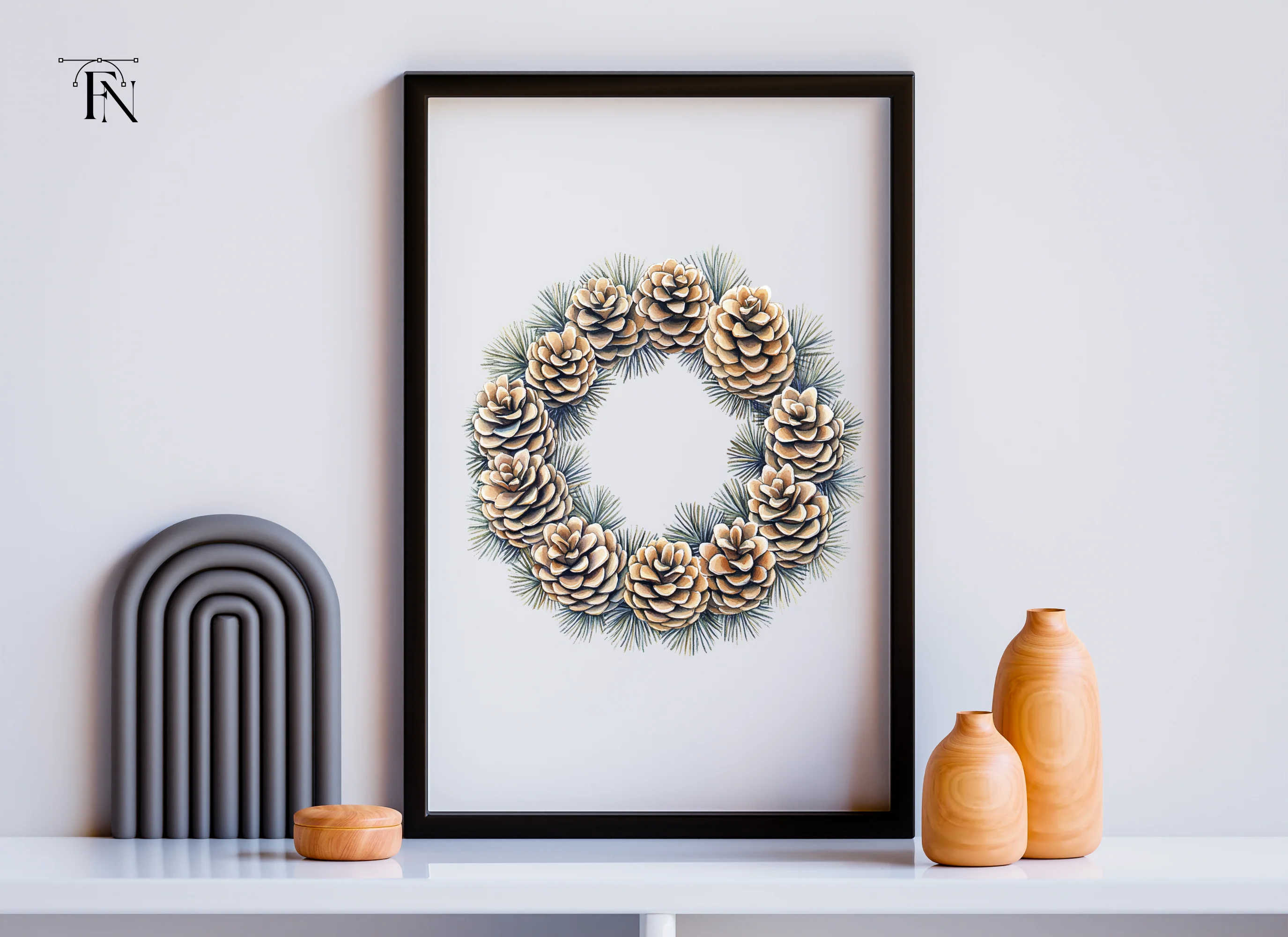 Pinecone Evergreen Wreath Clipart Bundle - Image 6