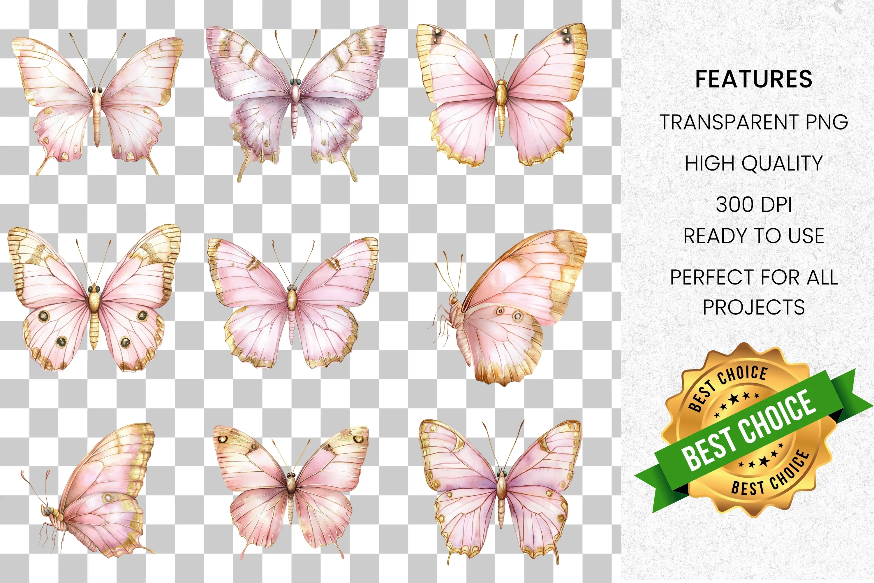 Pink Butterfly Clipart Bundle - Image 8