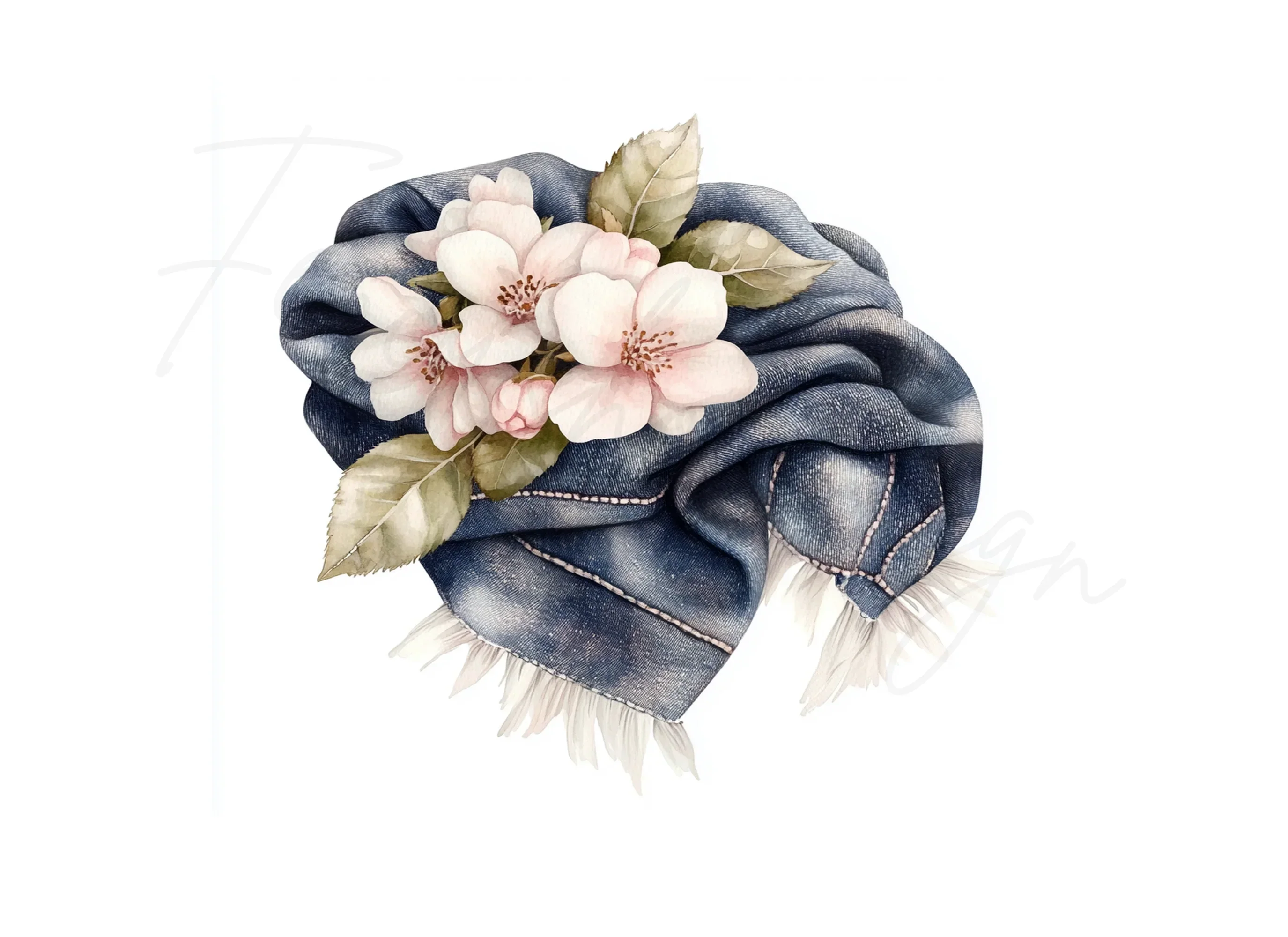 Pink Cherry Blossom Denim Clipart Bundle - Image 3