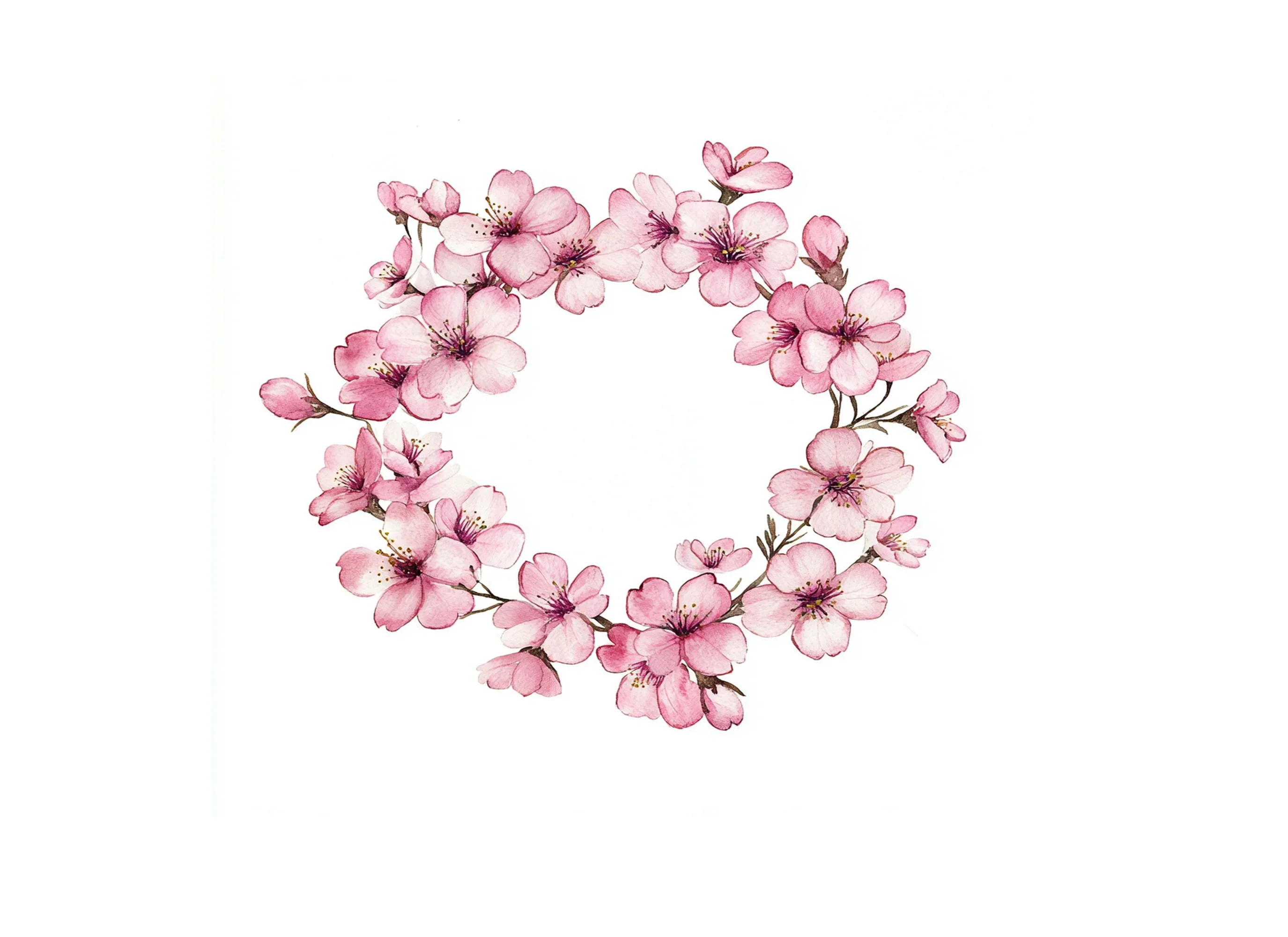 Pink Cherry Blossom Wreath Clipart Bundle - Image 3