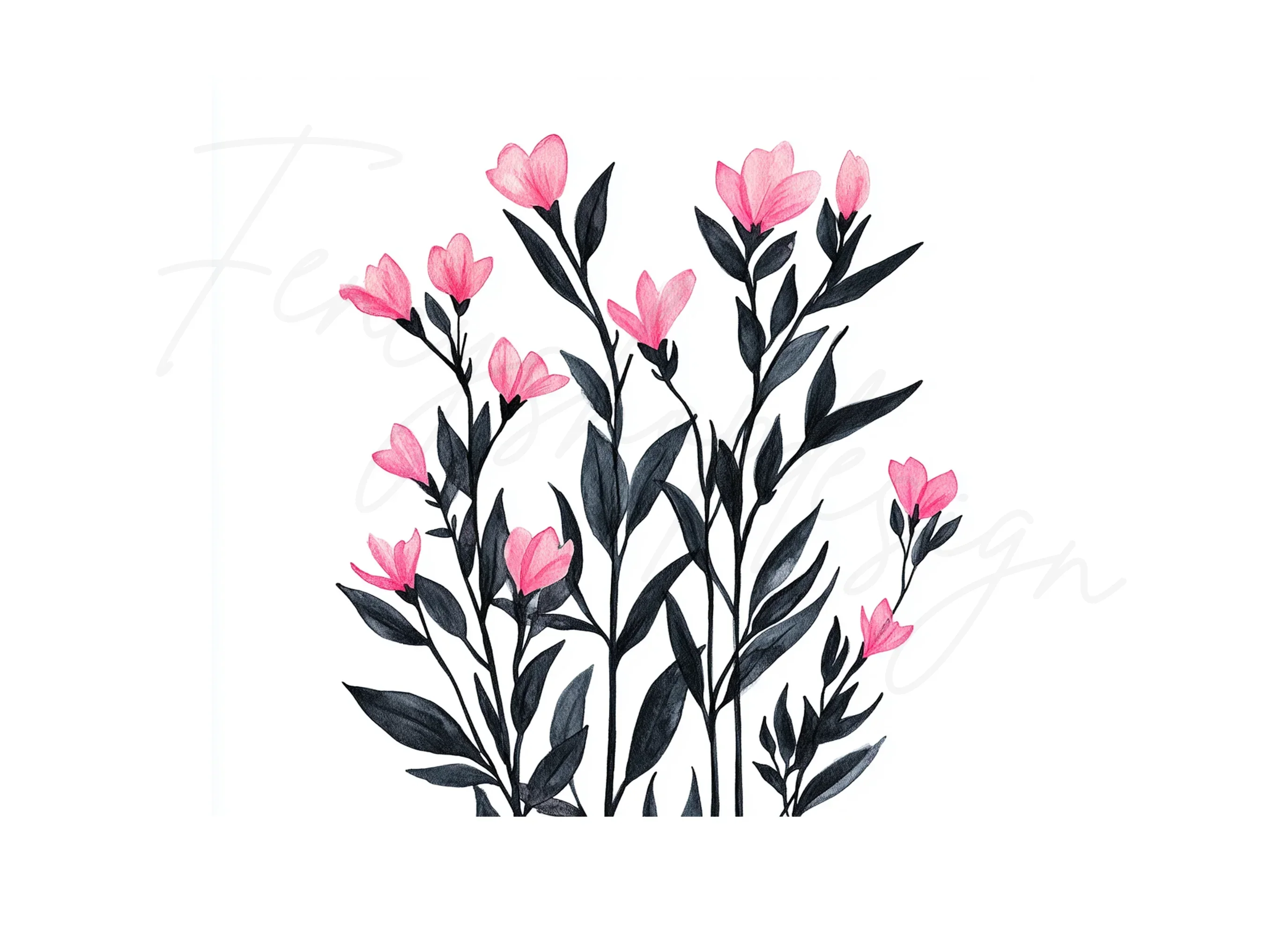 Pink Flowers and Leaves Clipart Bundle - Image 3