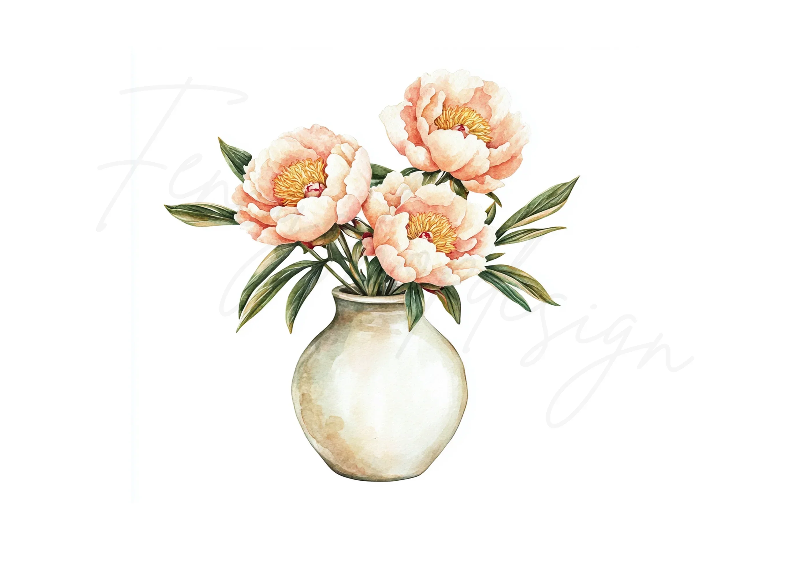 Pink Peonies in White Vase Clipart Bundle - Image 2