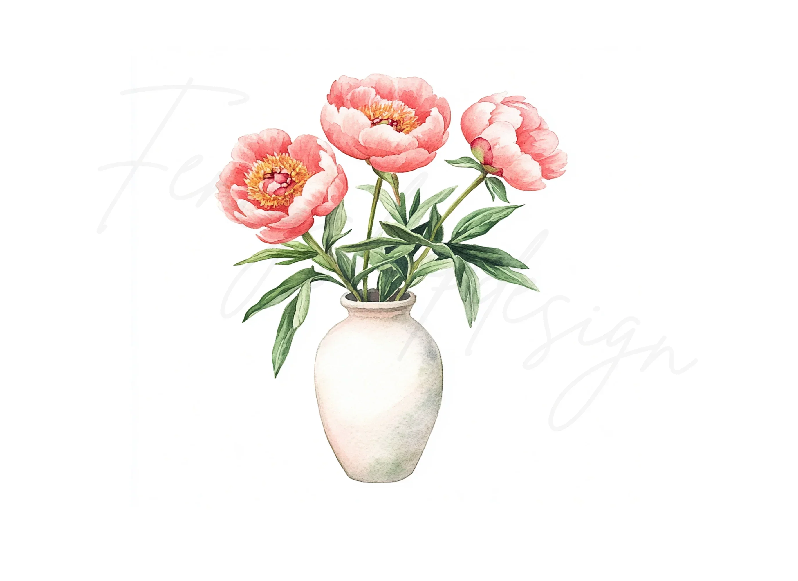 Pink Peonies in White Vase Clipart Bundle - Image 3