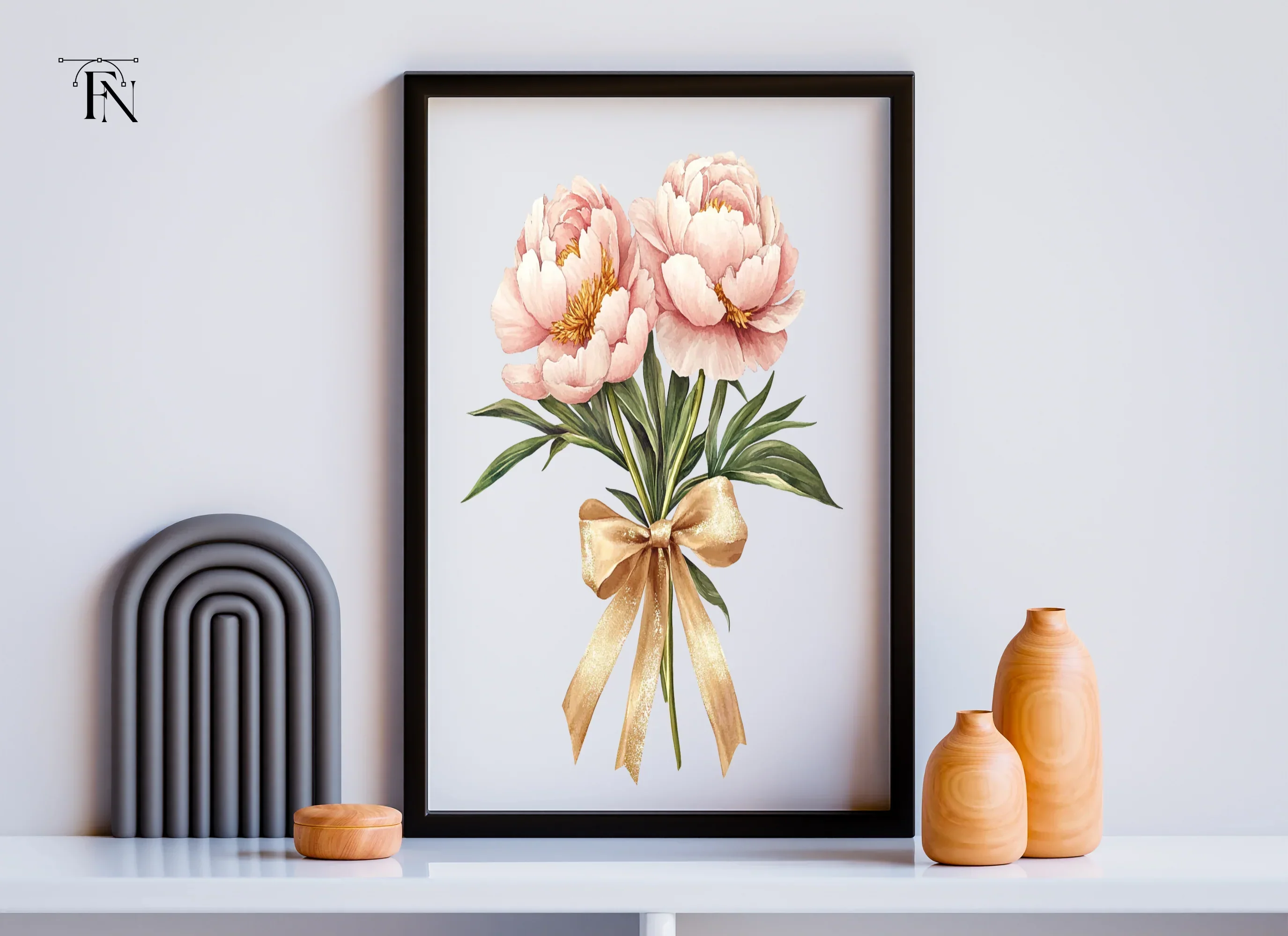 Pink Peony Bouquets with Gold Ribbons Clipart Bundle - Image 3