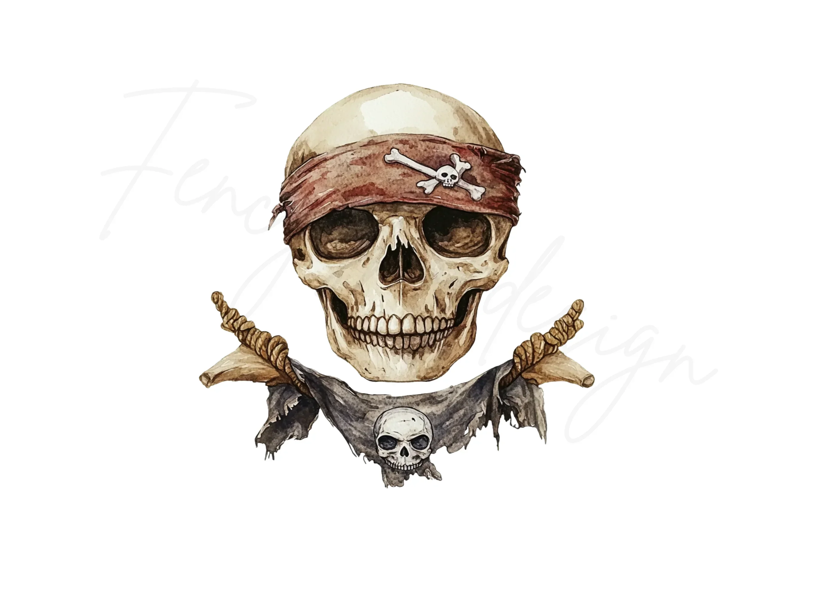 Pirate Skull with Bandana and Ropes Clipart Bundle - Image 2