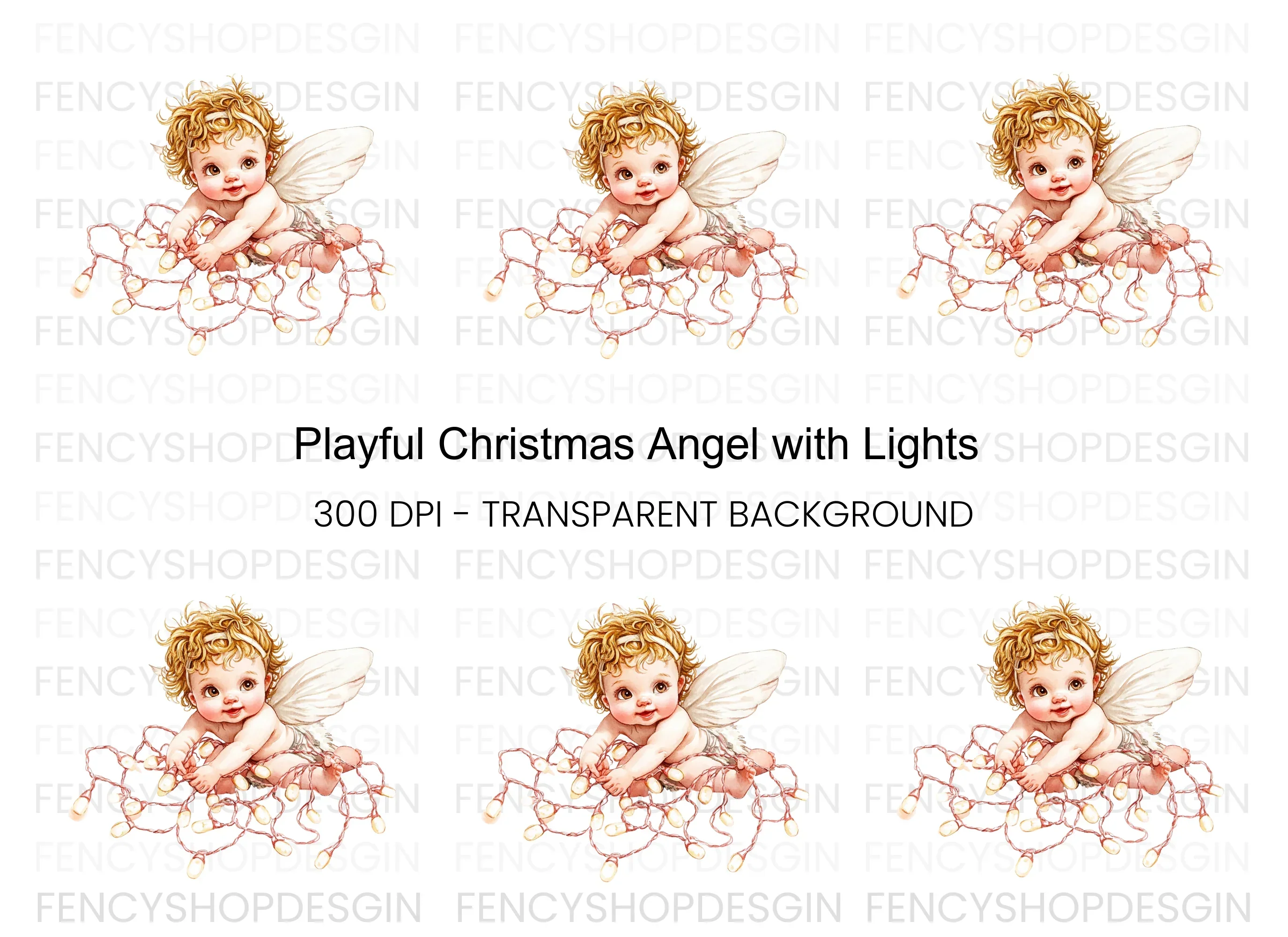 Playful Baby Angel with Pink Lights Clipart Bundle
