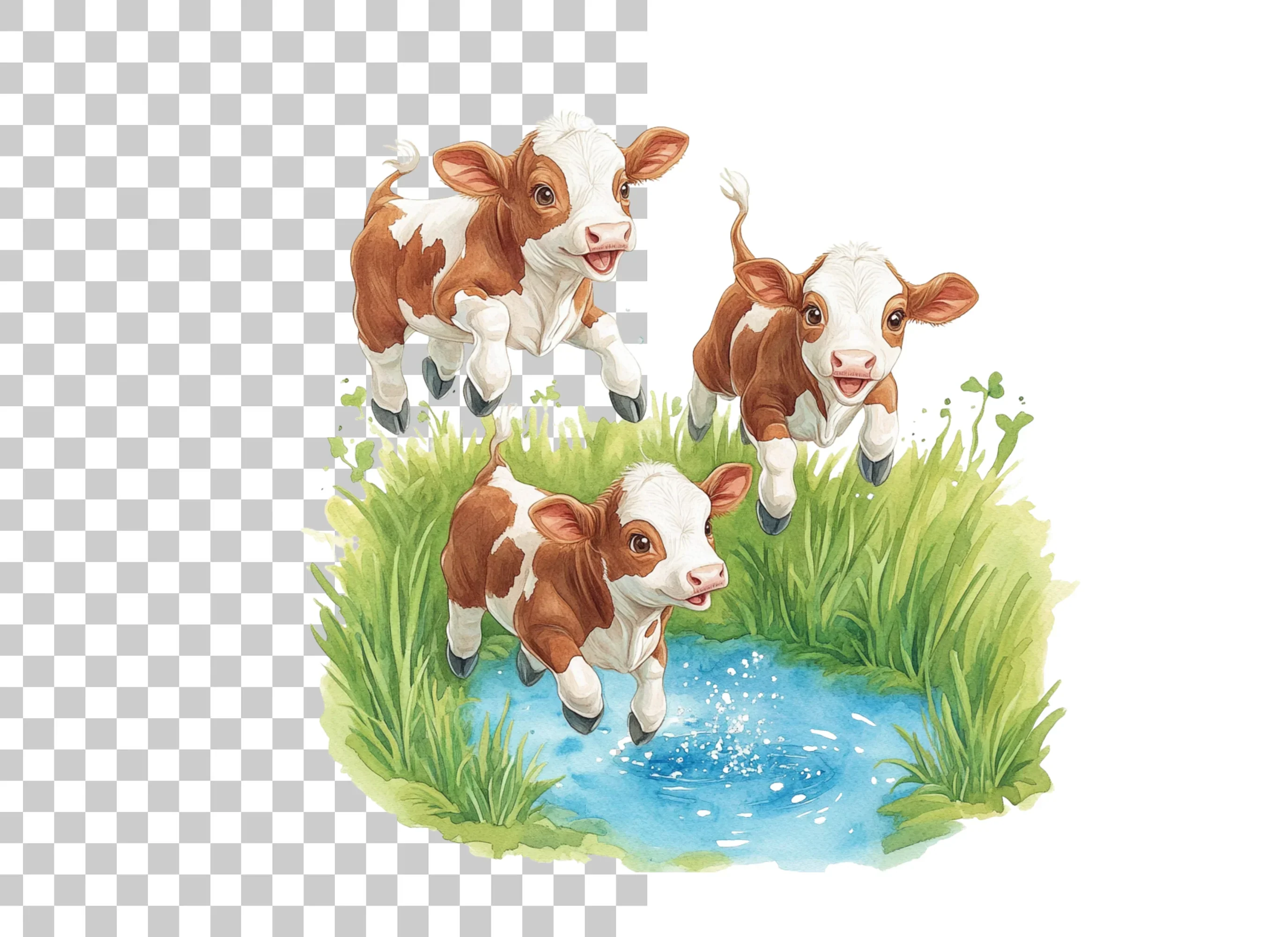 Playful Calves in Water Clipart Bundle - Image 2