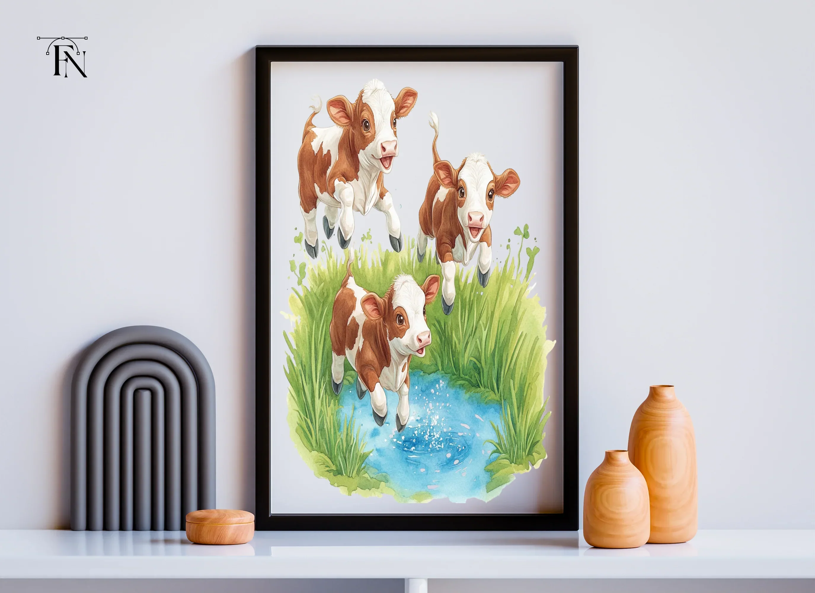 Playful Calves in Water Clipart Bundle - Image 6