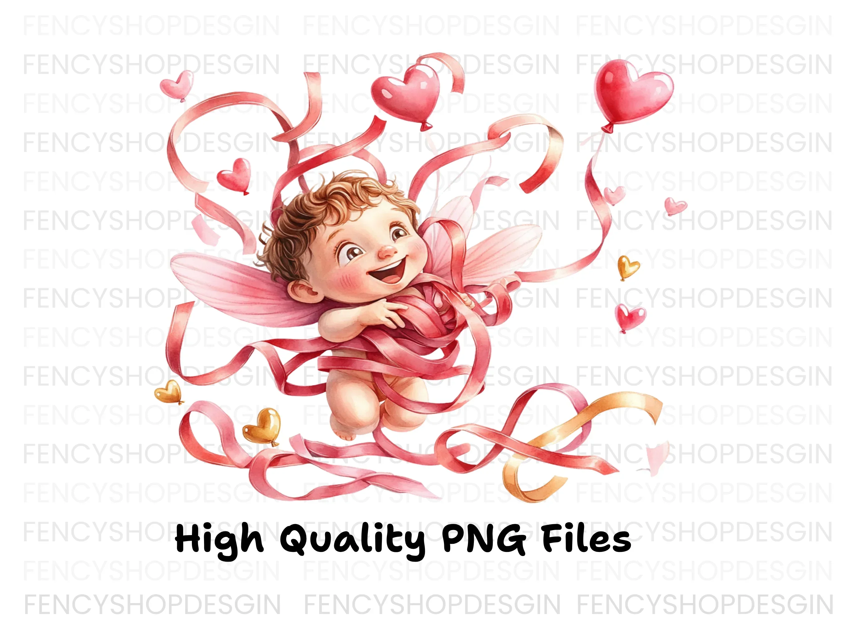 Playful Cupid with Ribbons Clipart Bundle - Image 3