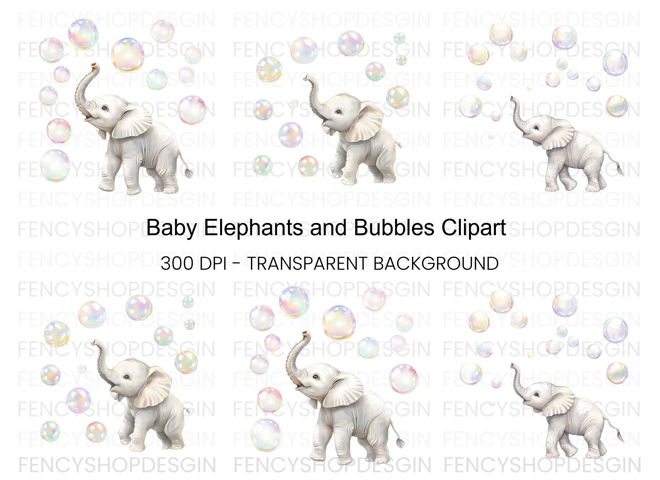 Playful Elephants and Bubbles Clipart Bundle