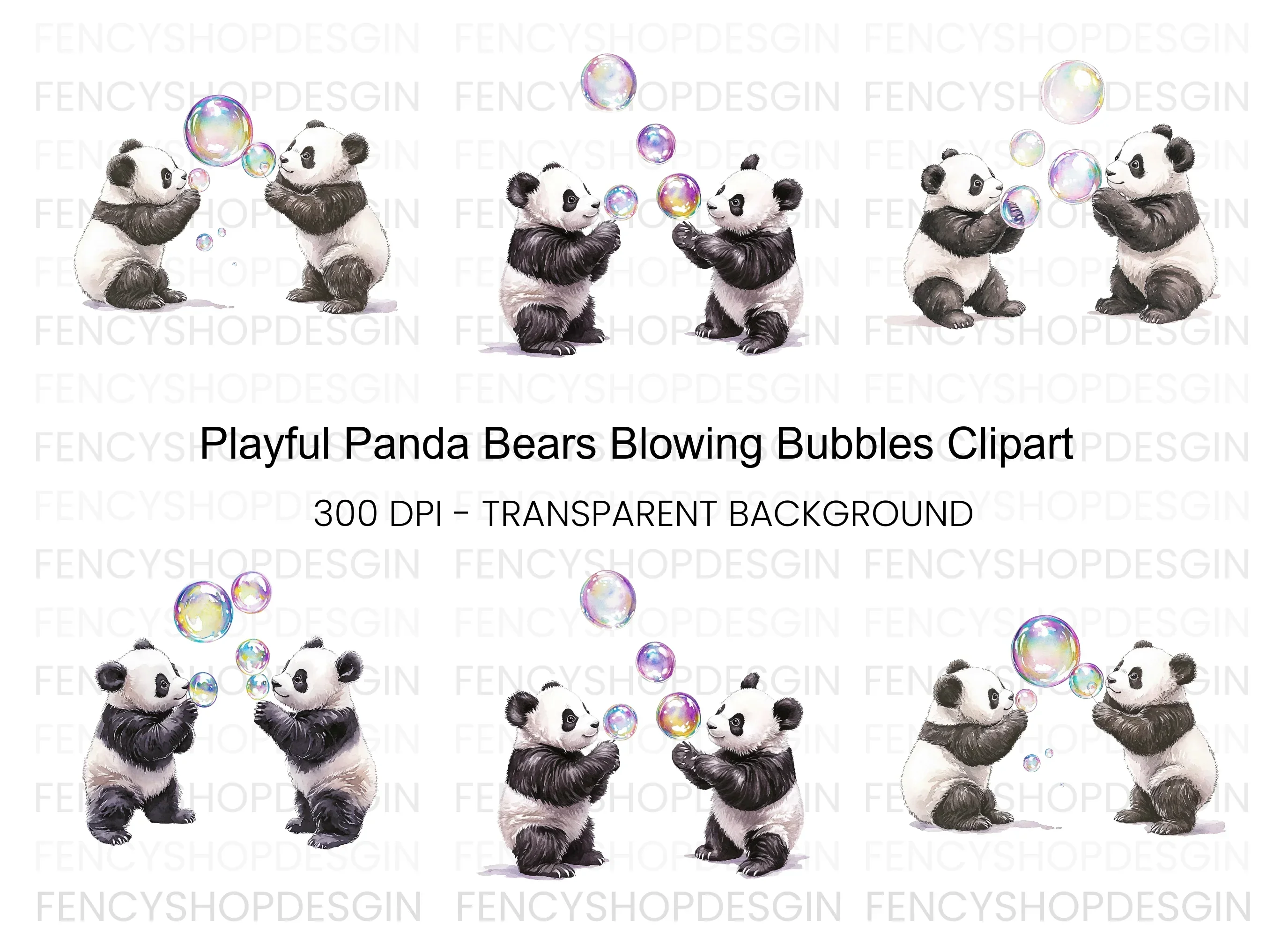 Playful Panda Blowing Bubbles Clipart Bundle