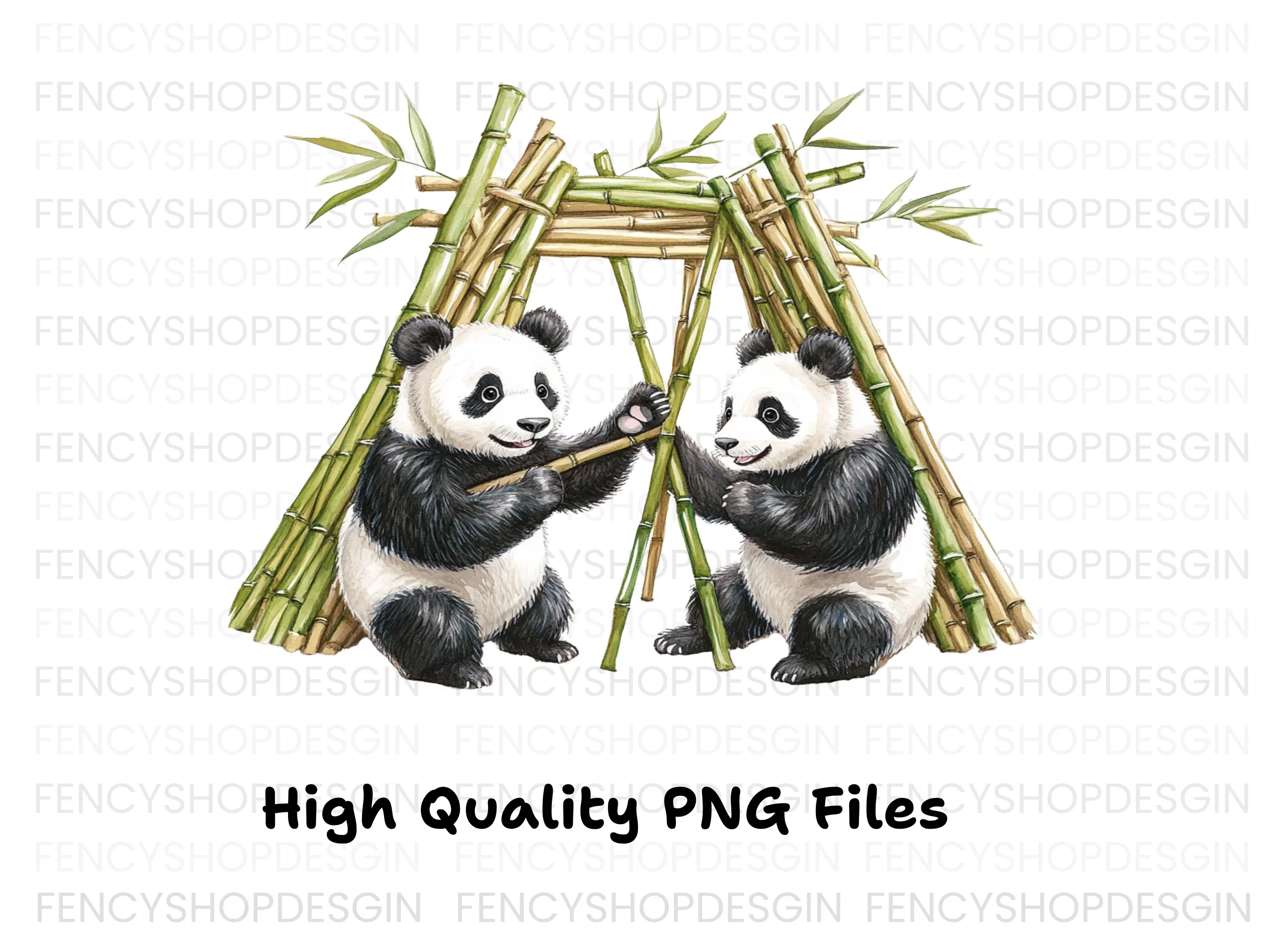 Playful Pandas with Bamboo Hut Clipart Bundle - Image 3