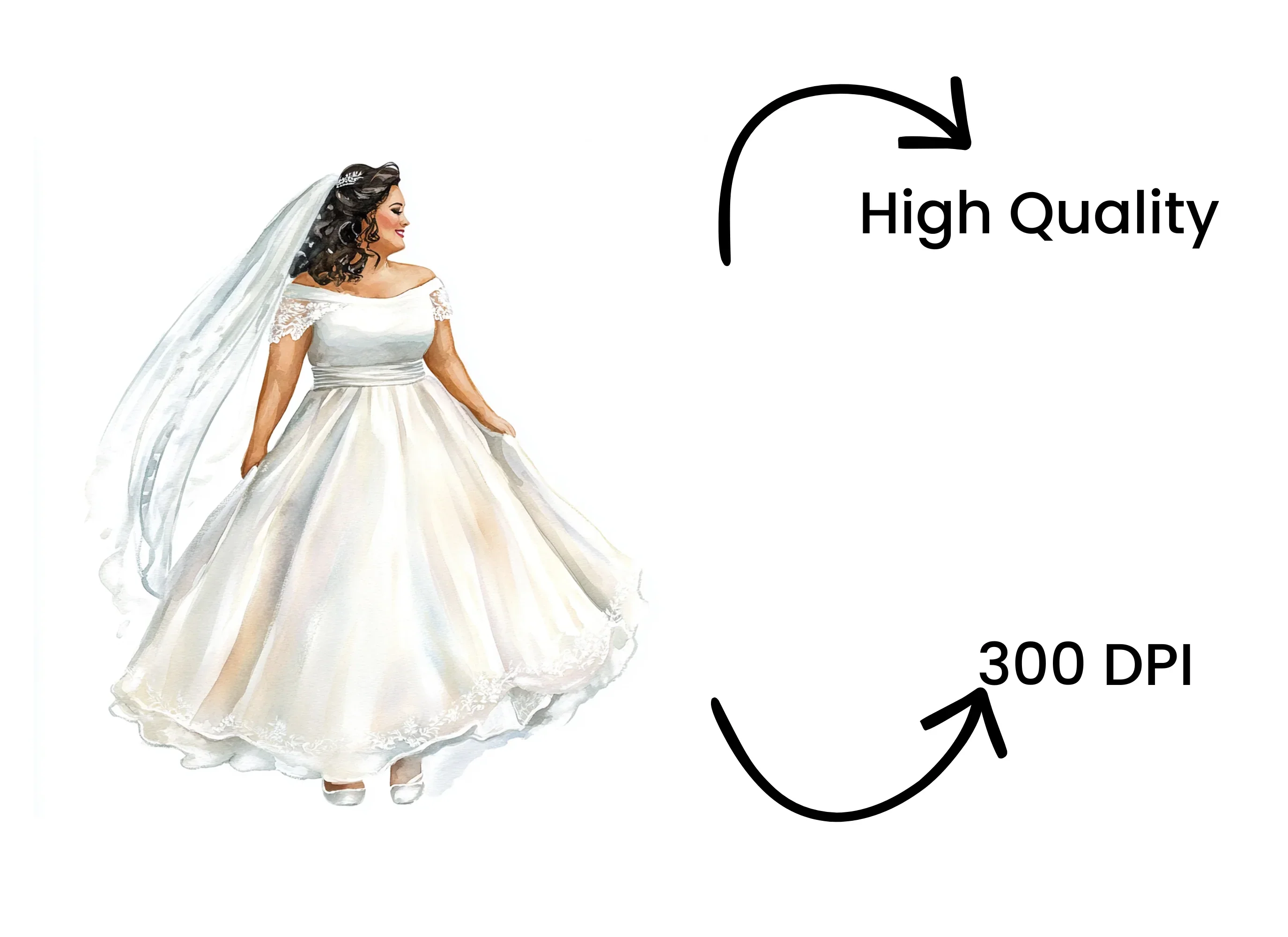 Plus Size Bride Wedding Dress Clipart Bundle - Image 4
