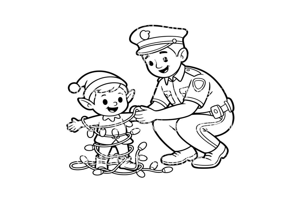 Police Officer and Elf Christmas Lights Coloring Books - Image 3