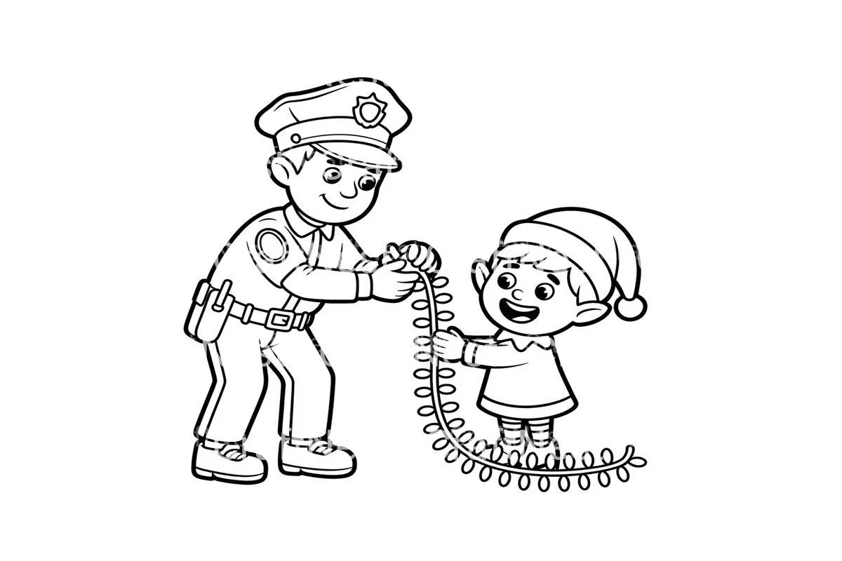 Police Officer and Elf Christmas Lights Coloring Books - Image 4