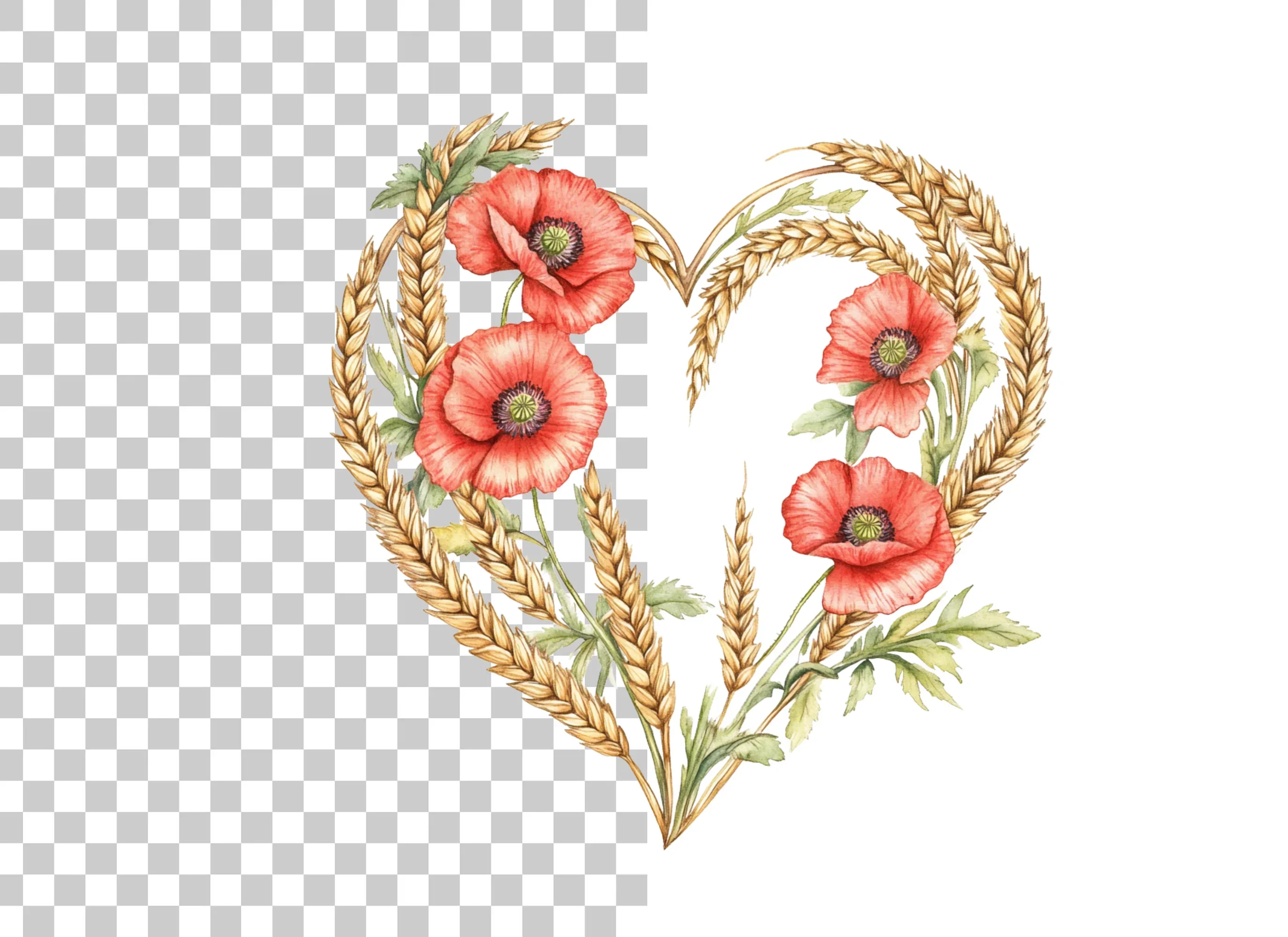 Poppy and Wheat Heart Clipart Bundle - Image 2