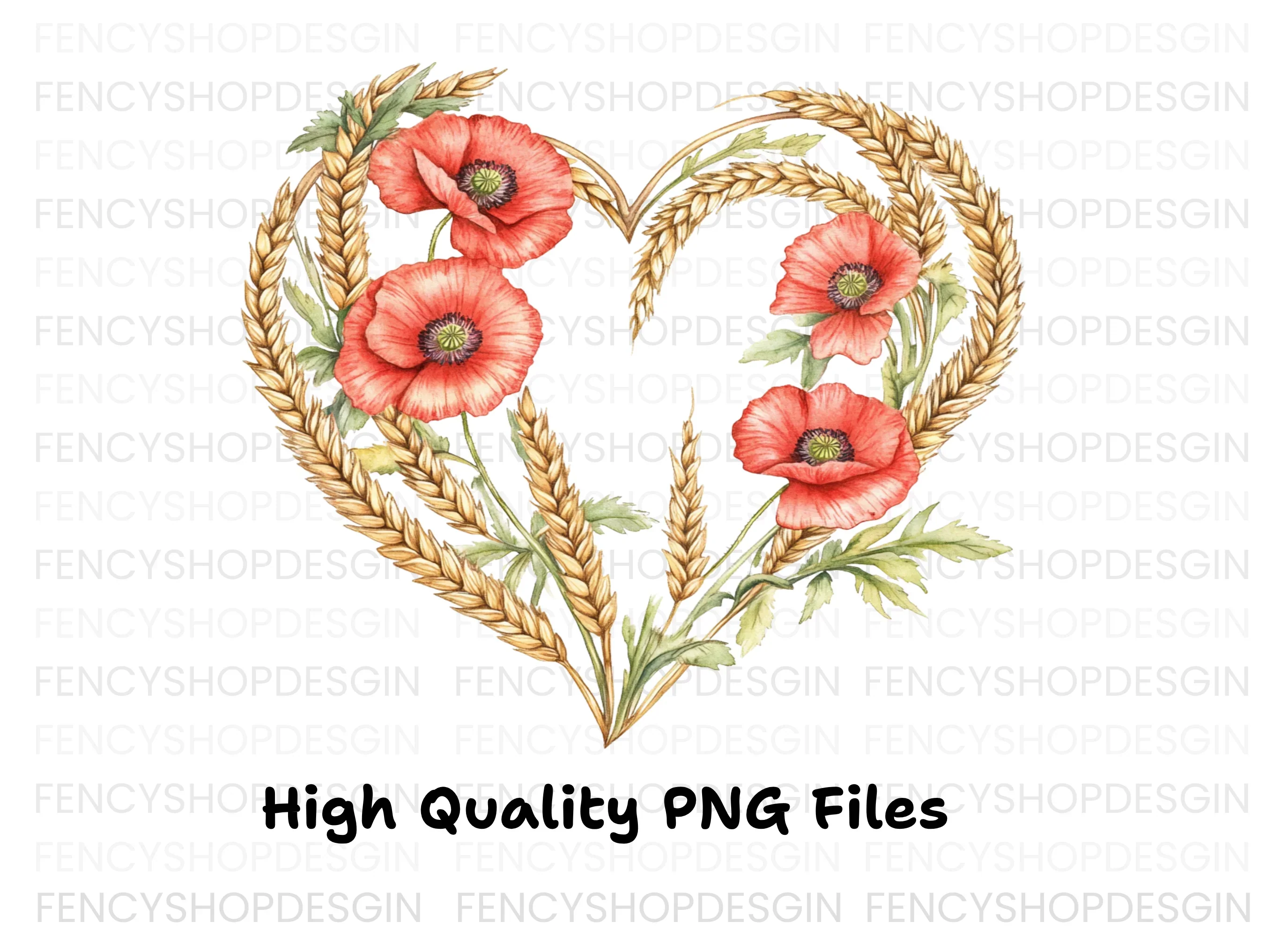 Poppy and Wheat Heart Clipart Bundle - Image 3
