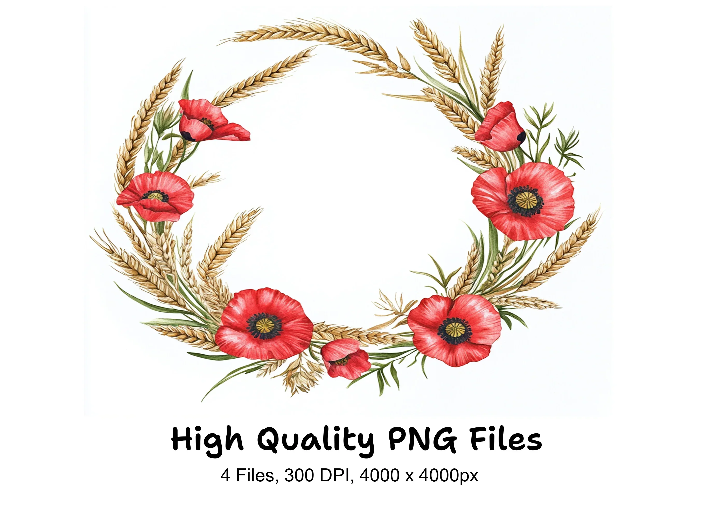 Poppy and Wheat Wreath Clipart Bundle