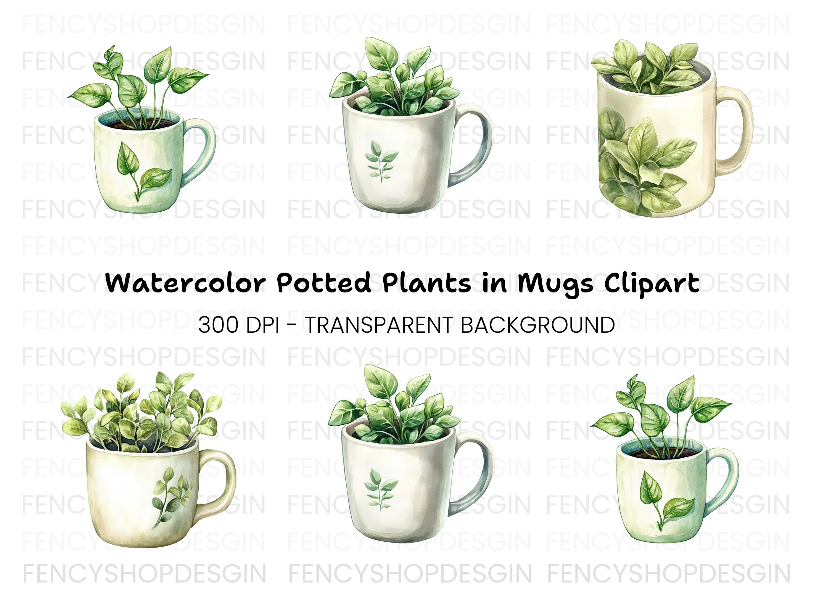 Potted Herb Mugs Clipart Bundle