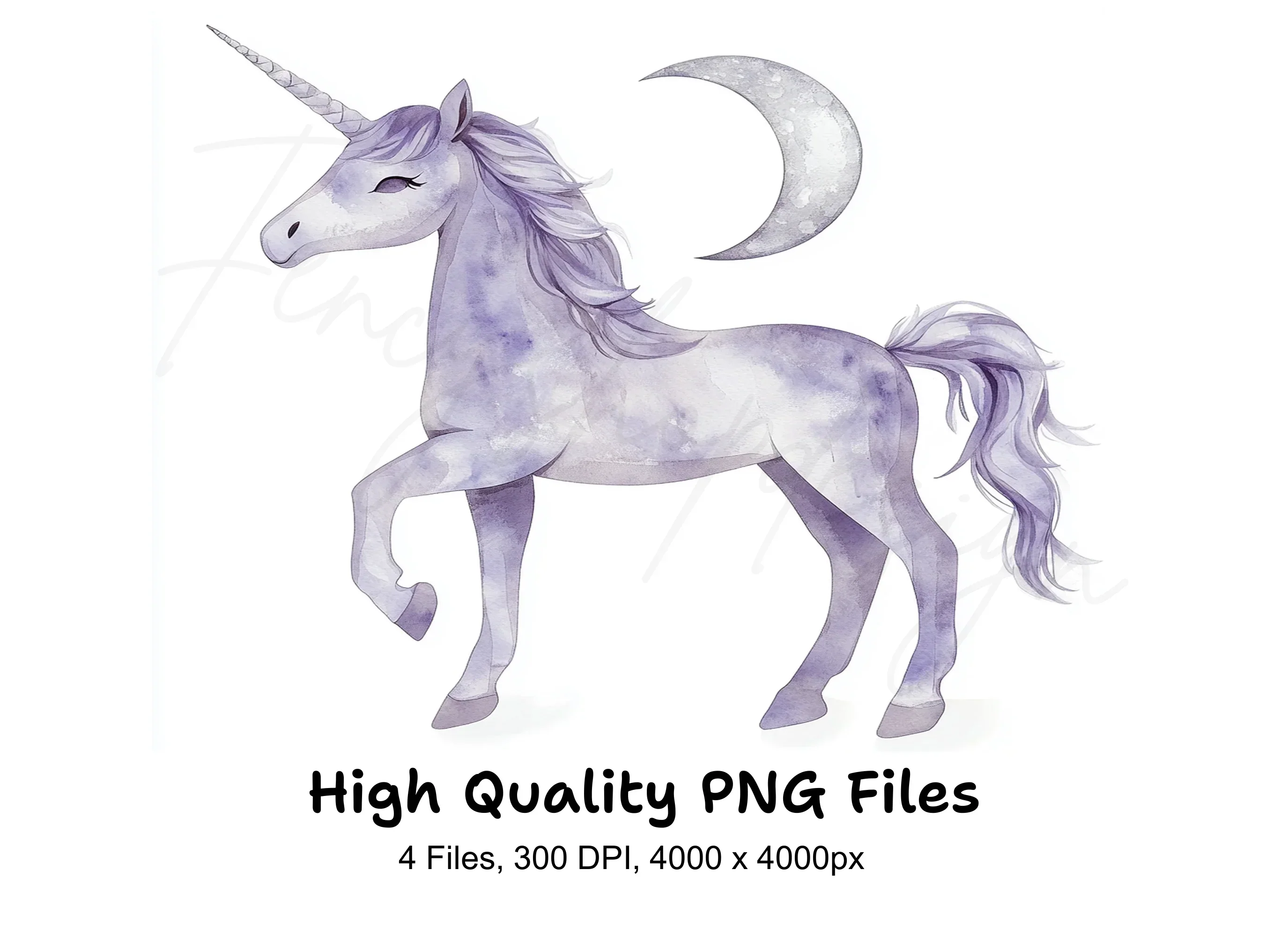 Purple Unicorns and Crescent Moons Clipart Bundle