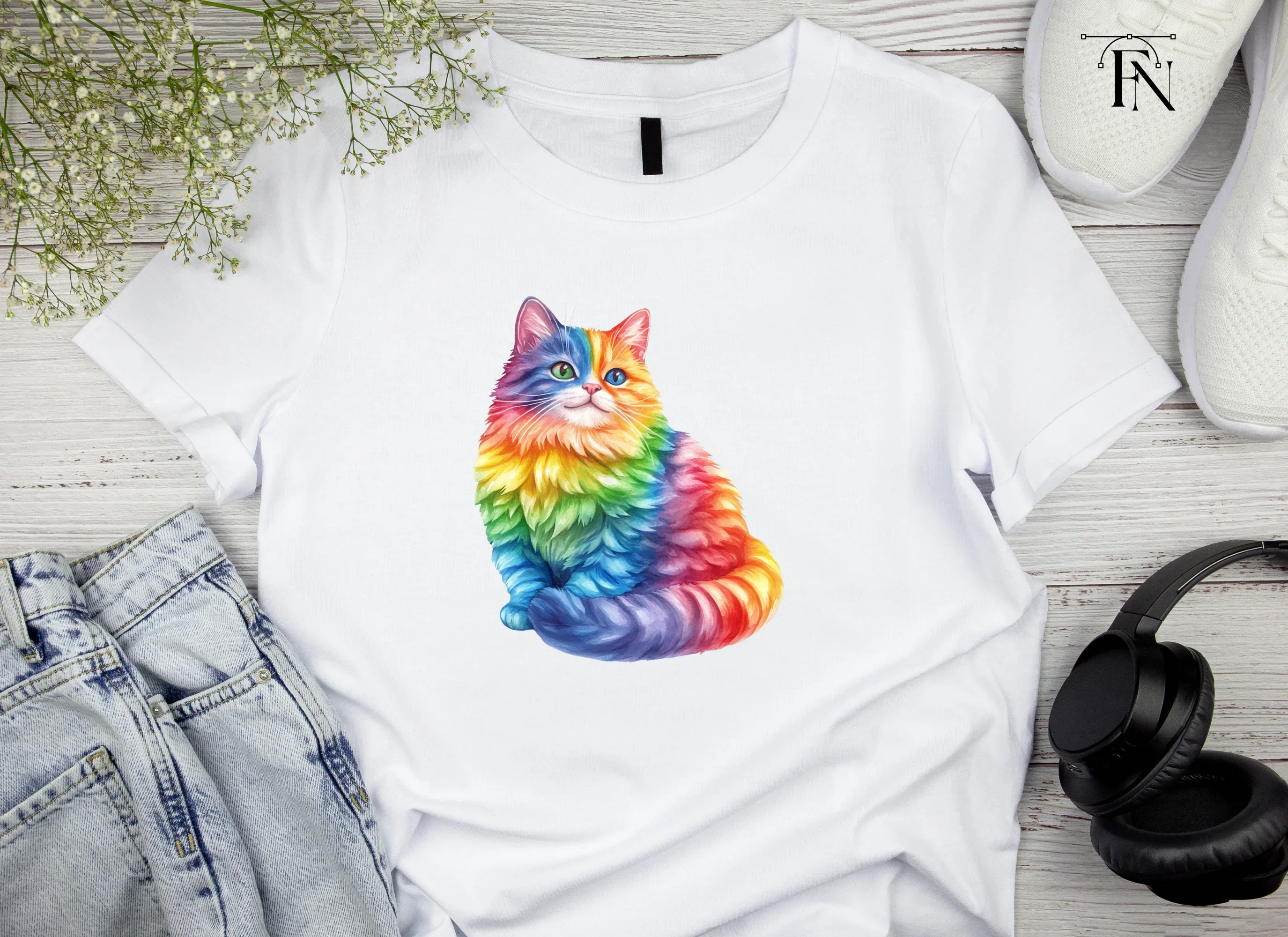 Rainbow Fluffy Cat Clipart Bundle - Image 6
