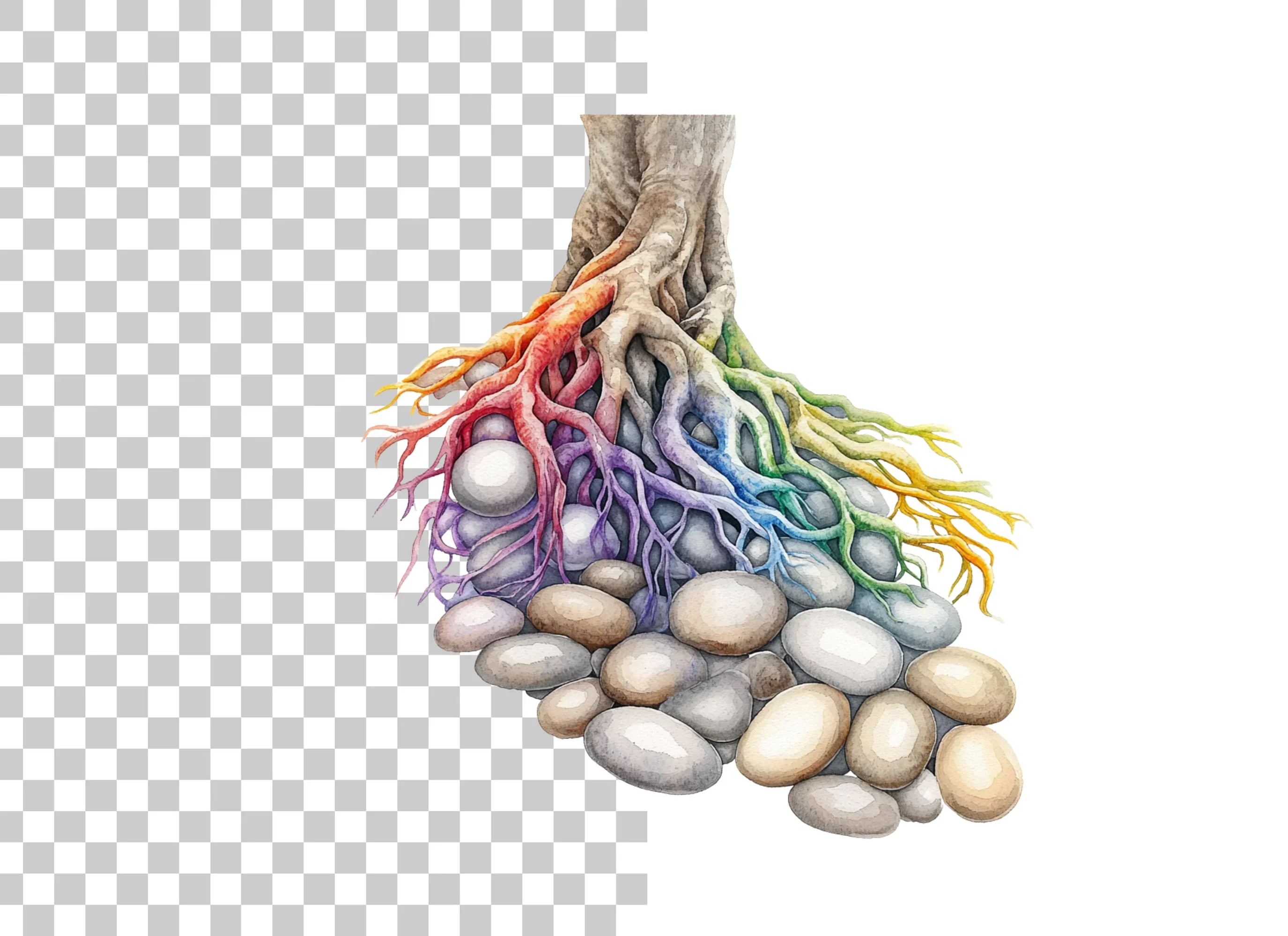 Rainbow Tree Roots and River Stones Clipart Bundle - Image 6