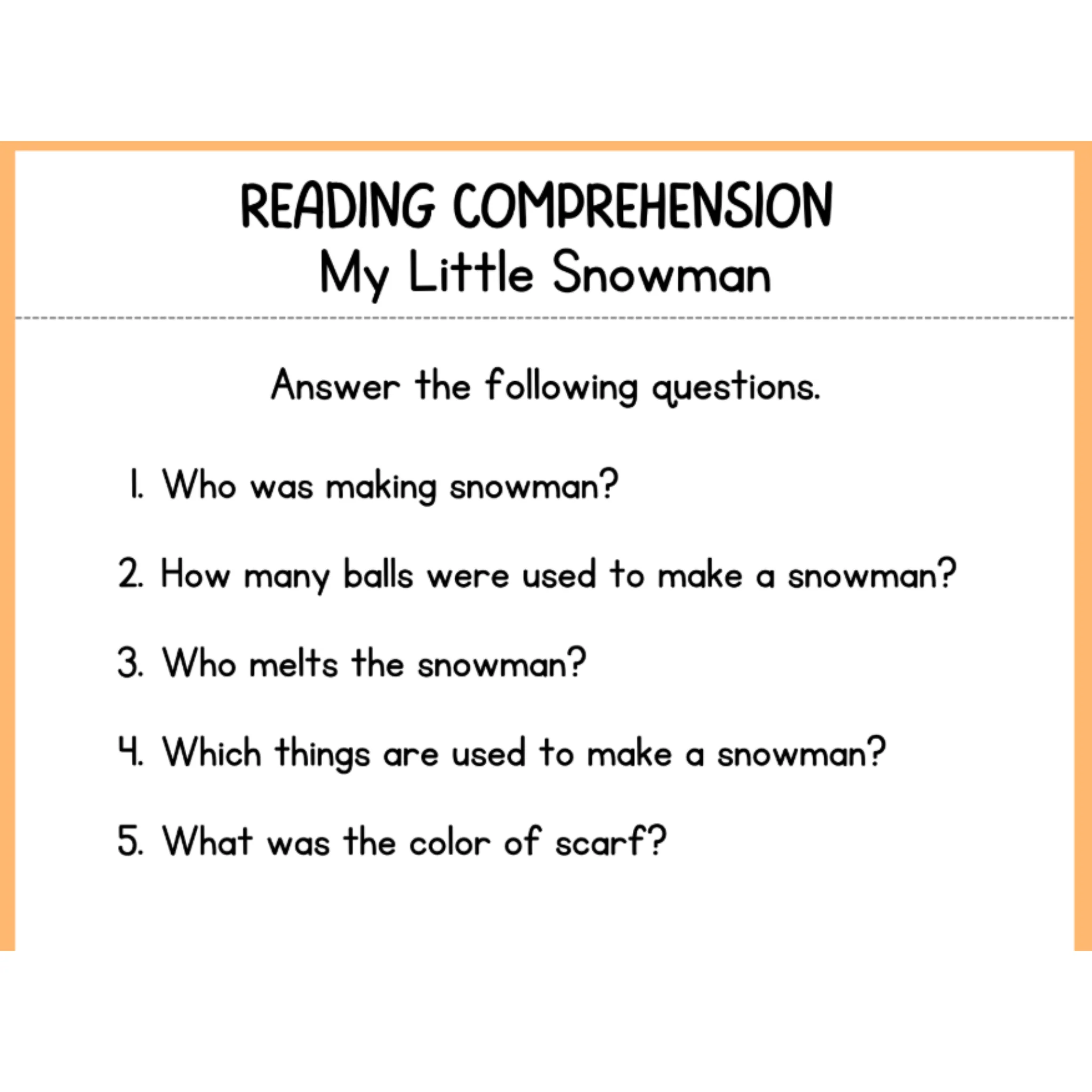 Reading Comprehension Short Stories Worksheets - Image 2