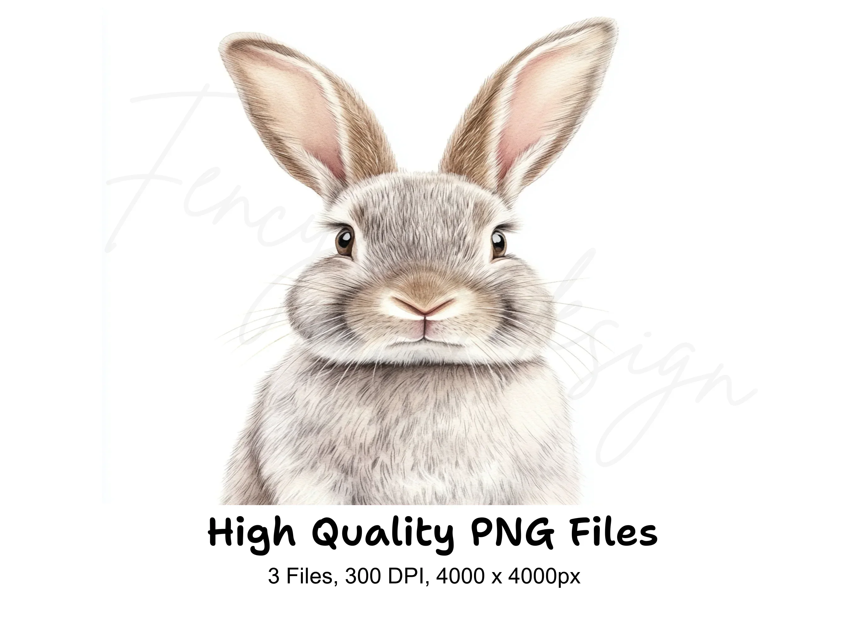Realistic Grey Rabbit Head Clipart Bundle