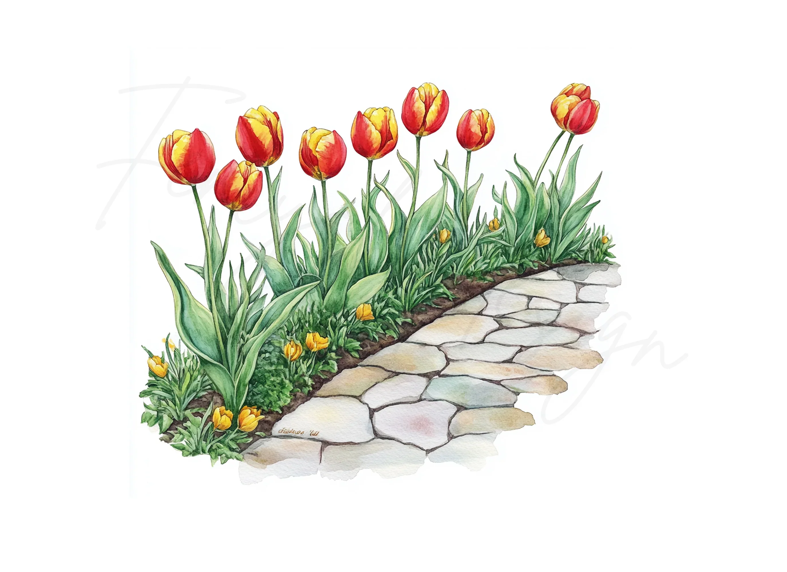 Red and Yellow Tulip Path Clipart Bundle - Image 2